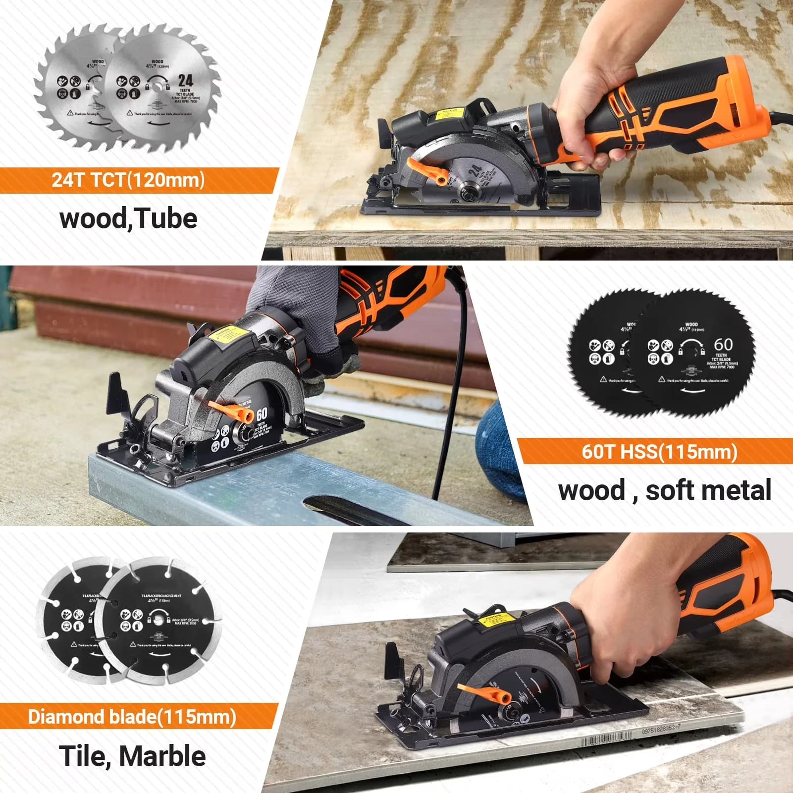 Durable Power Saw with Metal Handle, Max Cutting Depth 1-11/16'' (90°), 6 Blades - Model 9473DA