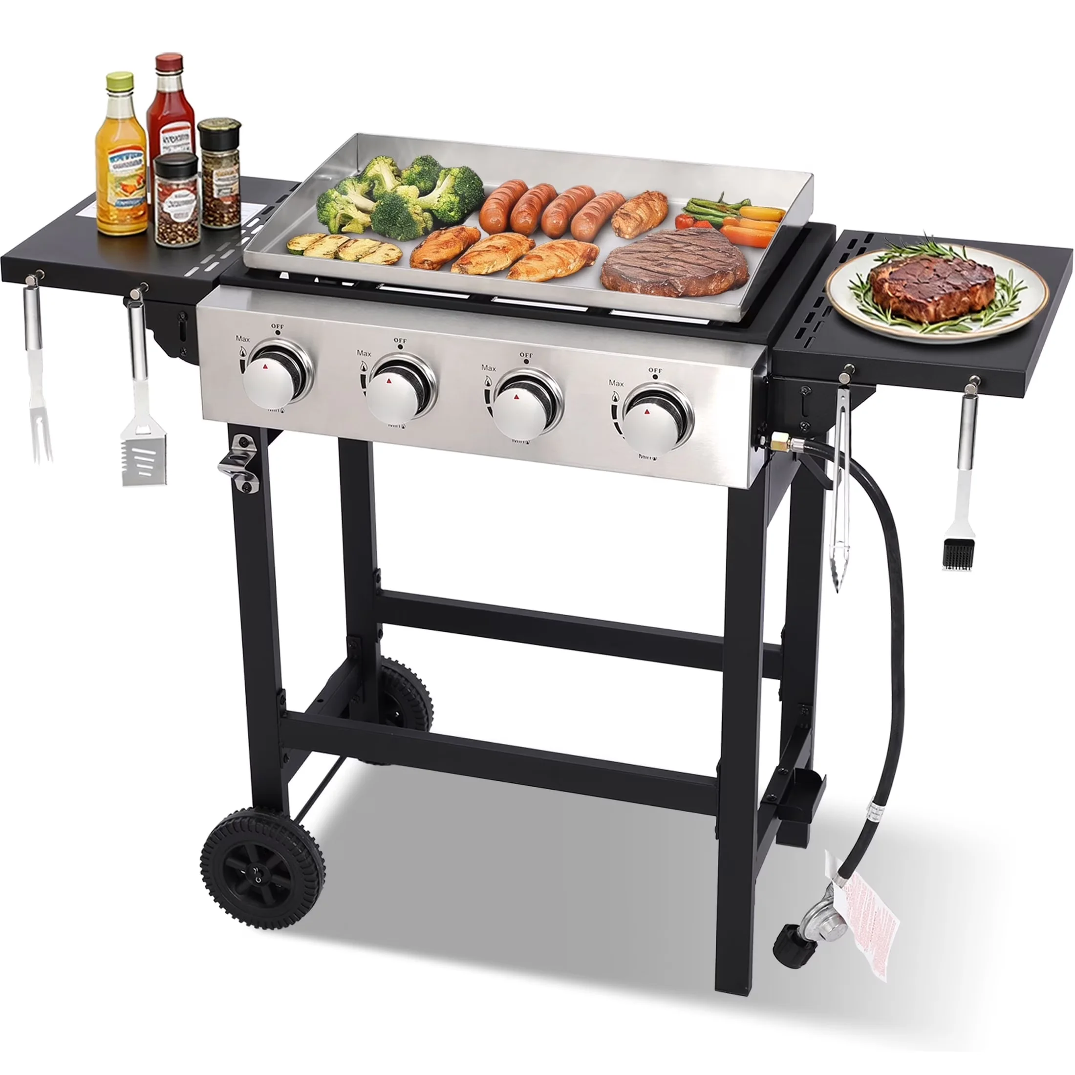 Flat Top Grill Compact with 40000 BTU, Grease Pan, Portable - Metal, Stainless Steel Silver Model 2C3EBA