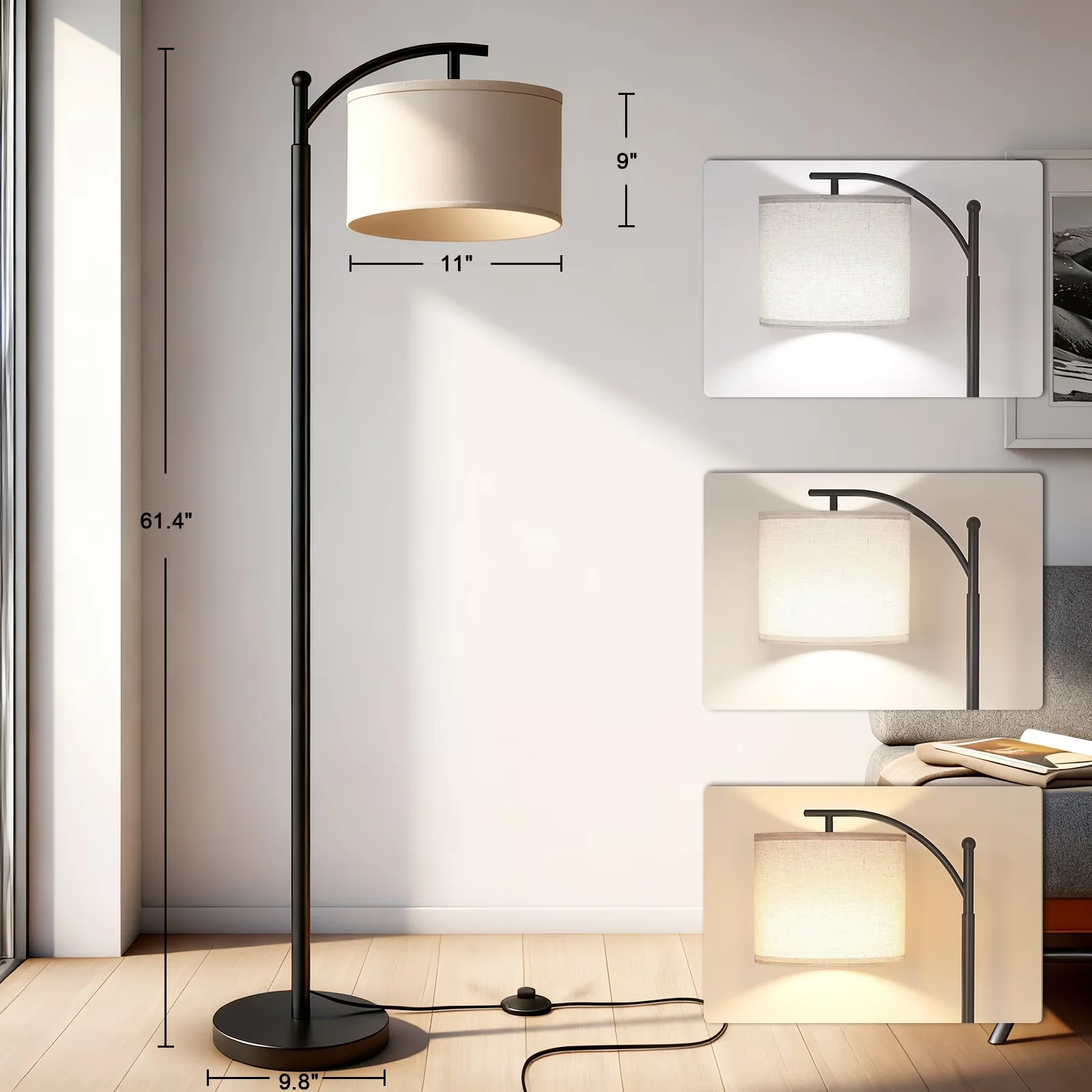 Classic Floor Lamp with LED, Adjustable Head, Modern - Fabric Beige for Living Room Model 695F57