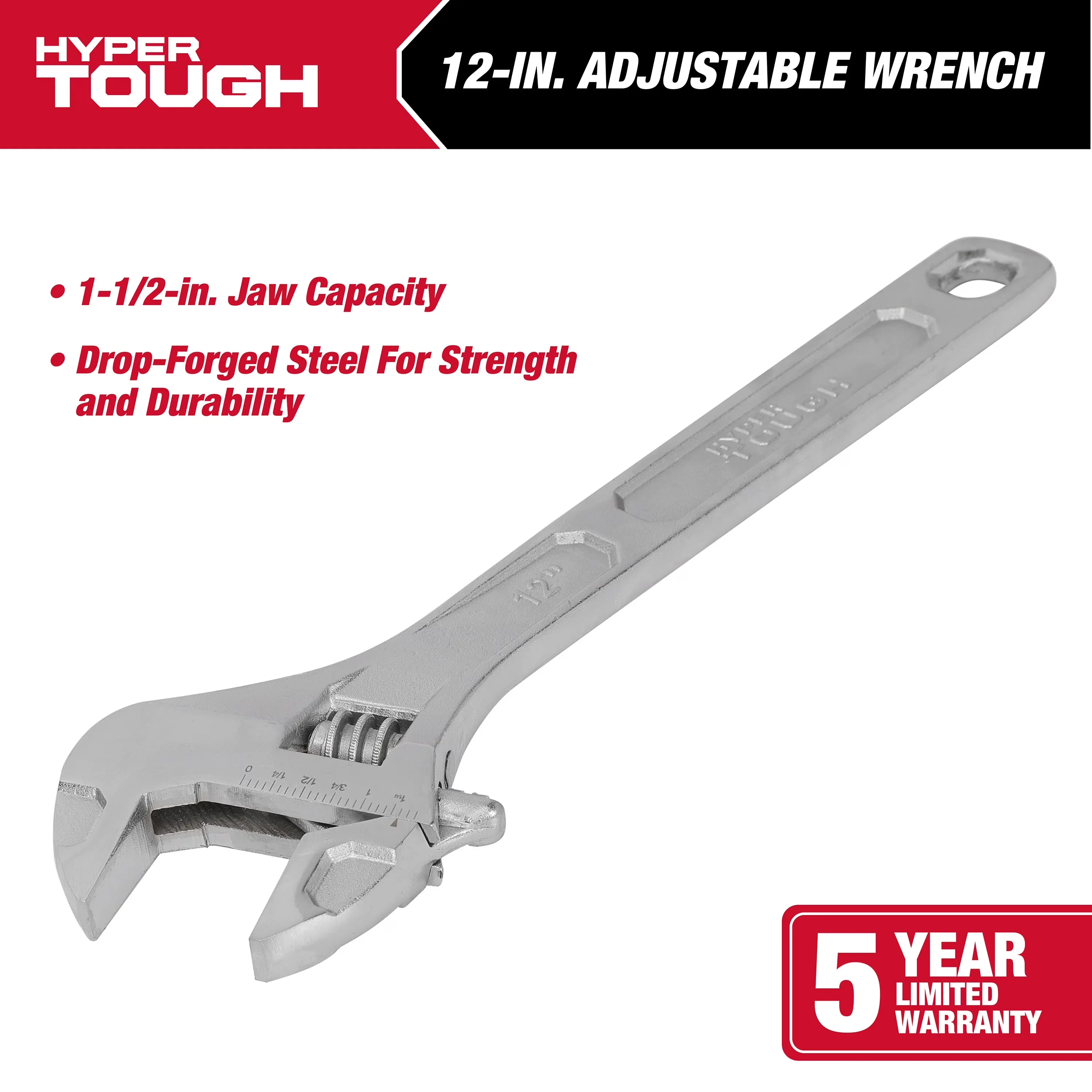 Efficient Hand Tool with Adjustable, 12-inch Adjustable Wrench, 1-3/4-inch Jaw Capacity - 1-1/2-inch Model E9EA97