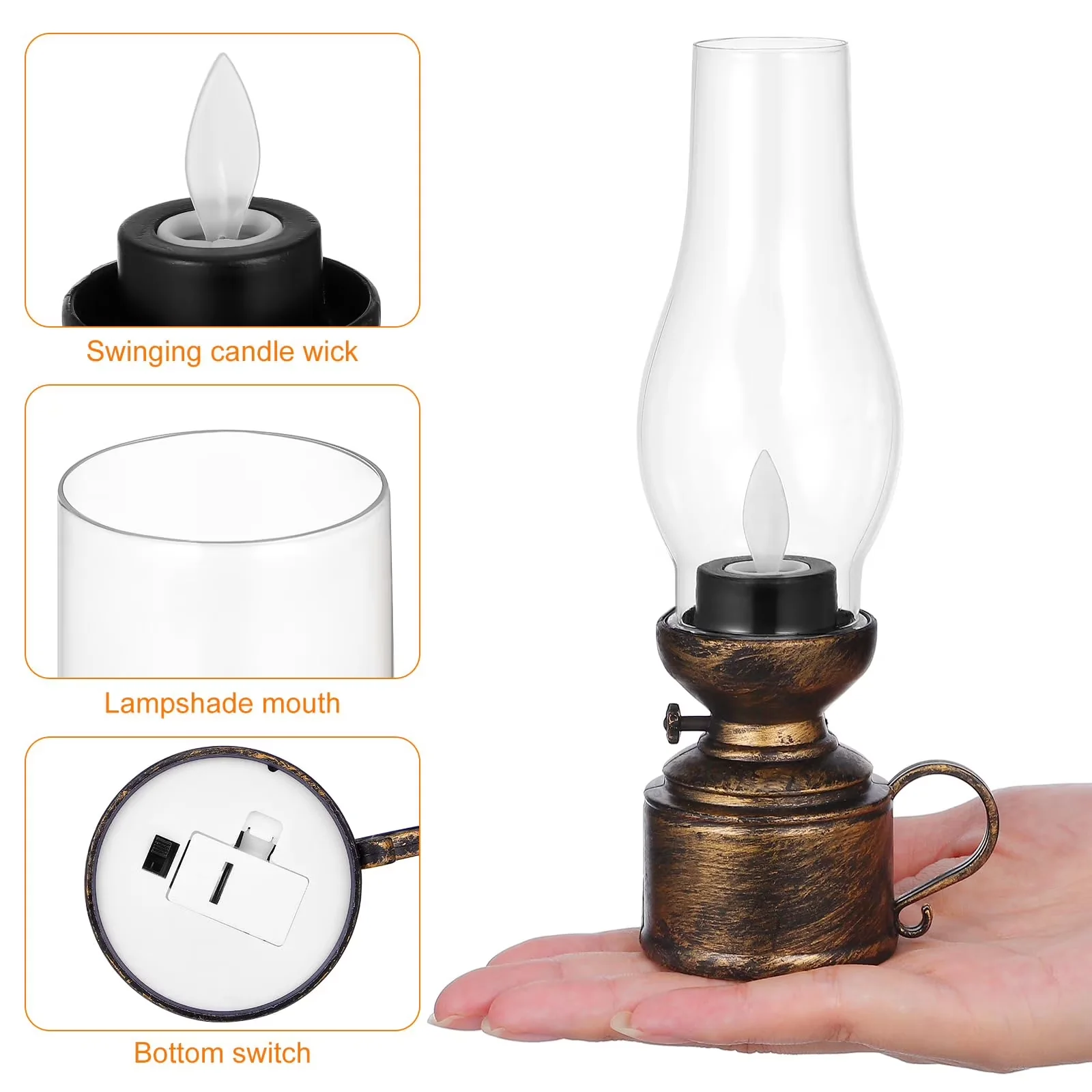 Compact Lamp with Battery, Farmhouse - Brown Metal for Living Room, Bedroom Model C82D14