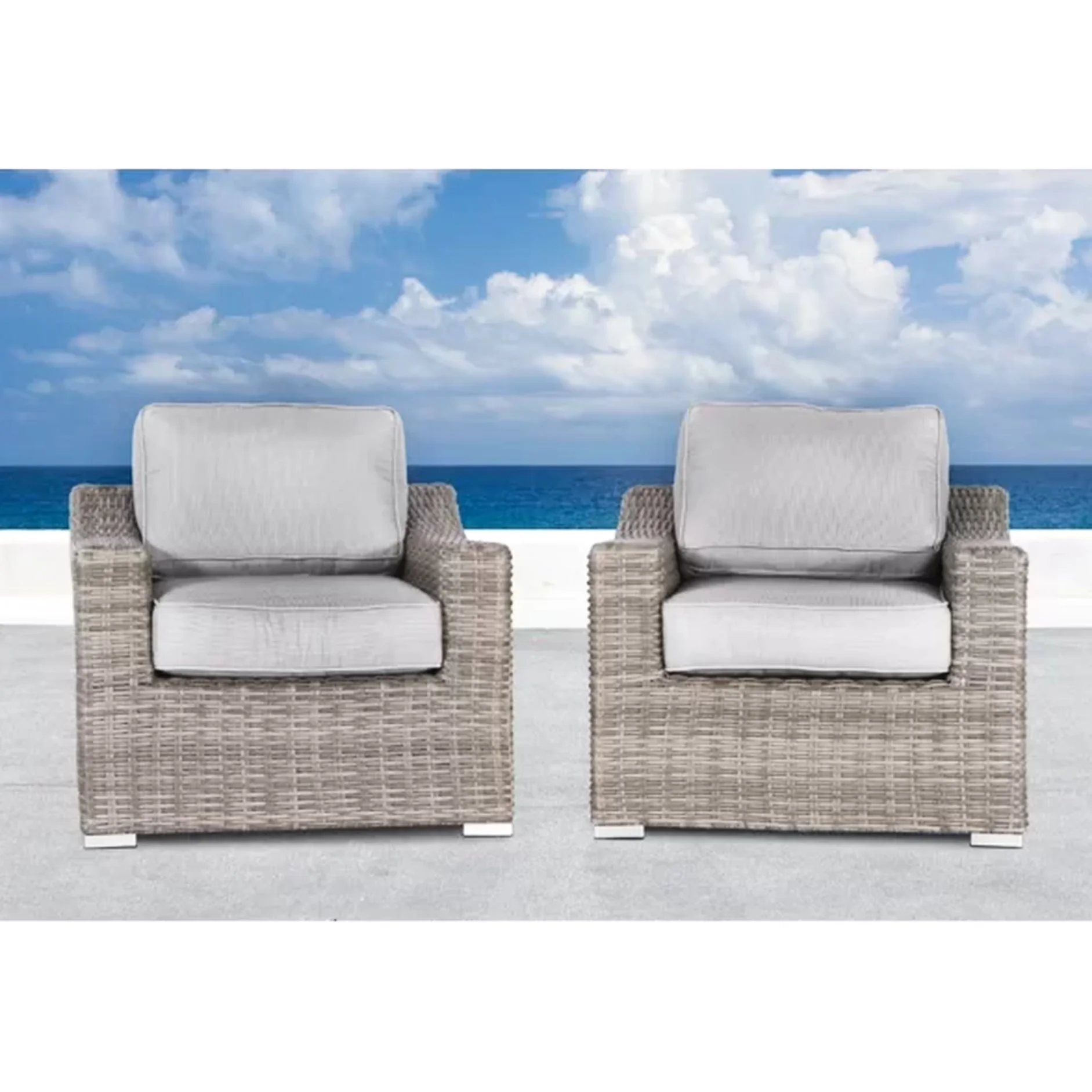 Sleek Patio Conversation Set with Feet Accent, Luxury Outdoor Seating, 32.5in Depth X Width 25.25in Height - Gray Aluminum Model 2E0041
