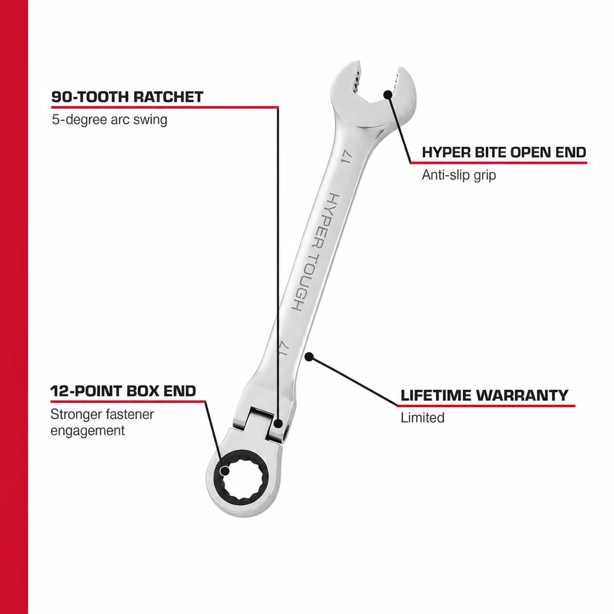 Innovative Hand Tool Set with Precision, 12 Pieces, Flex-Head Ratcheting Wrench - Model ECD94B