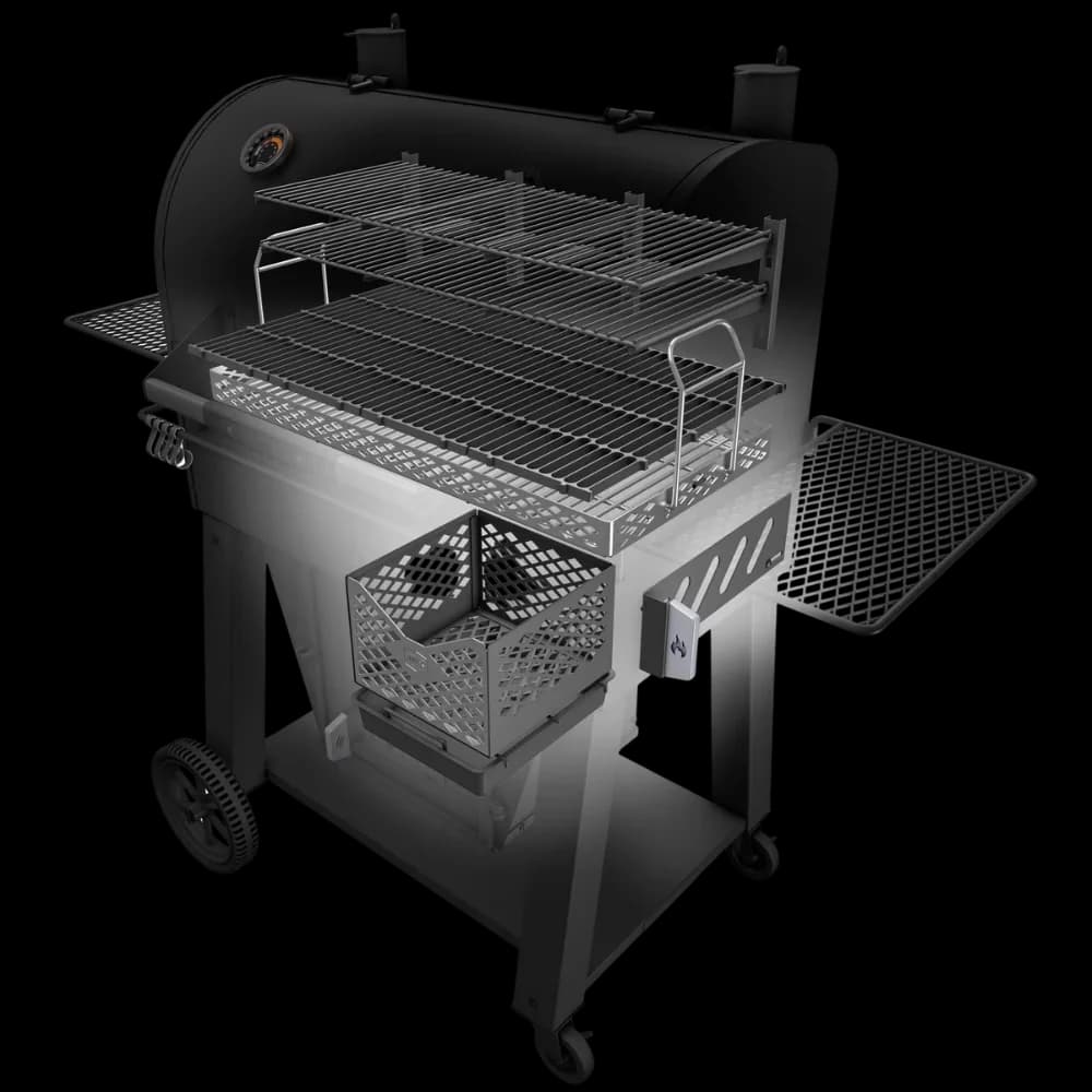 Quality Smoker with Heat Thermometer, Warming Rack - Black Heavy Duty Steel Model 29C098