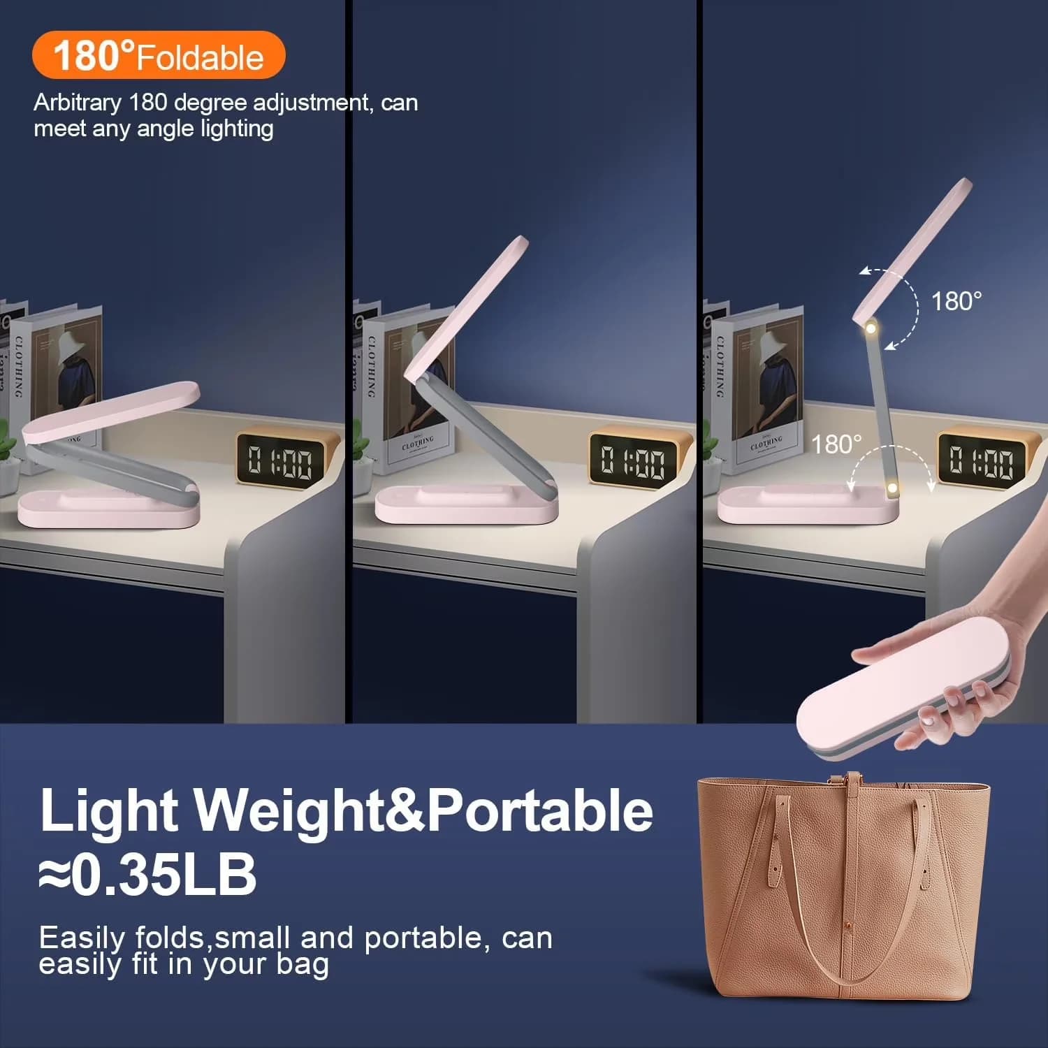 Essential Desk Lamp with LED, Battery, Dimmable - Pink for Office, Home Model 523E4F