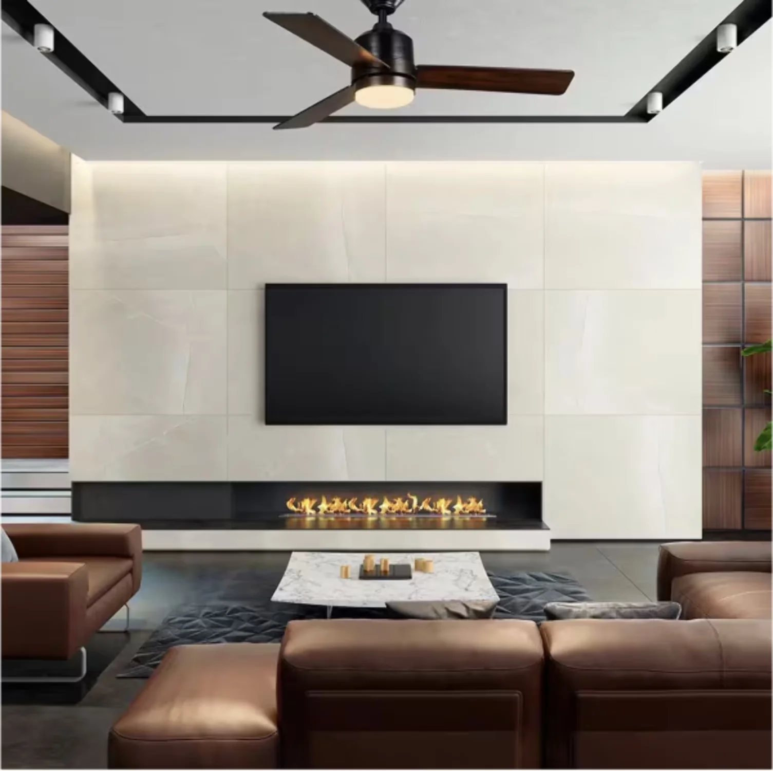 Modern Ceiling Fan with LED, Modern, Remote Controlled - Glass Black Castlegate Model 6DA089