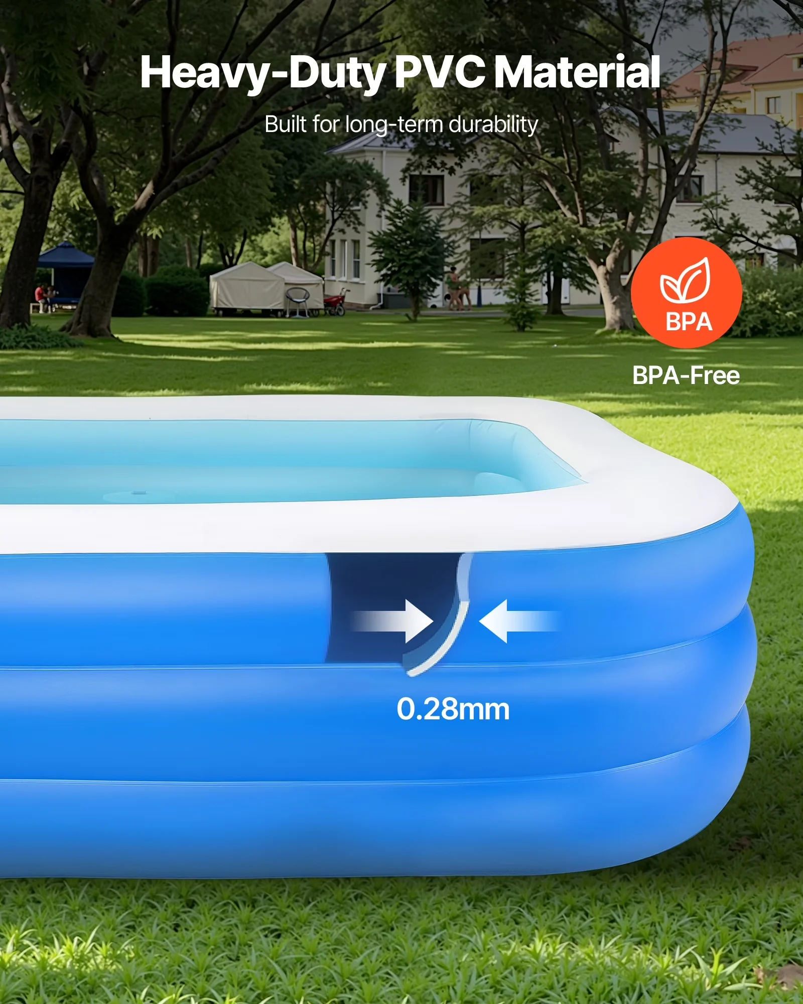 Essential Inflatable Pool with Family Large Swimming Pools, Repair Patches, Blow Up Pools - Blue for Indoor, Outdoor Model 655C6E