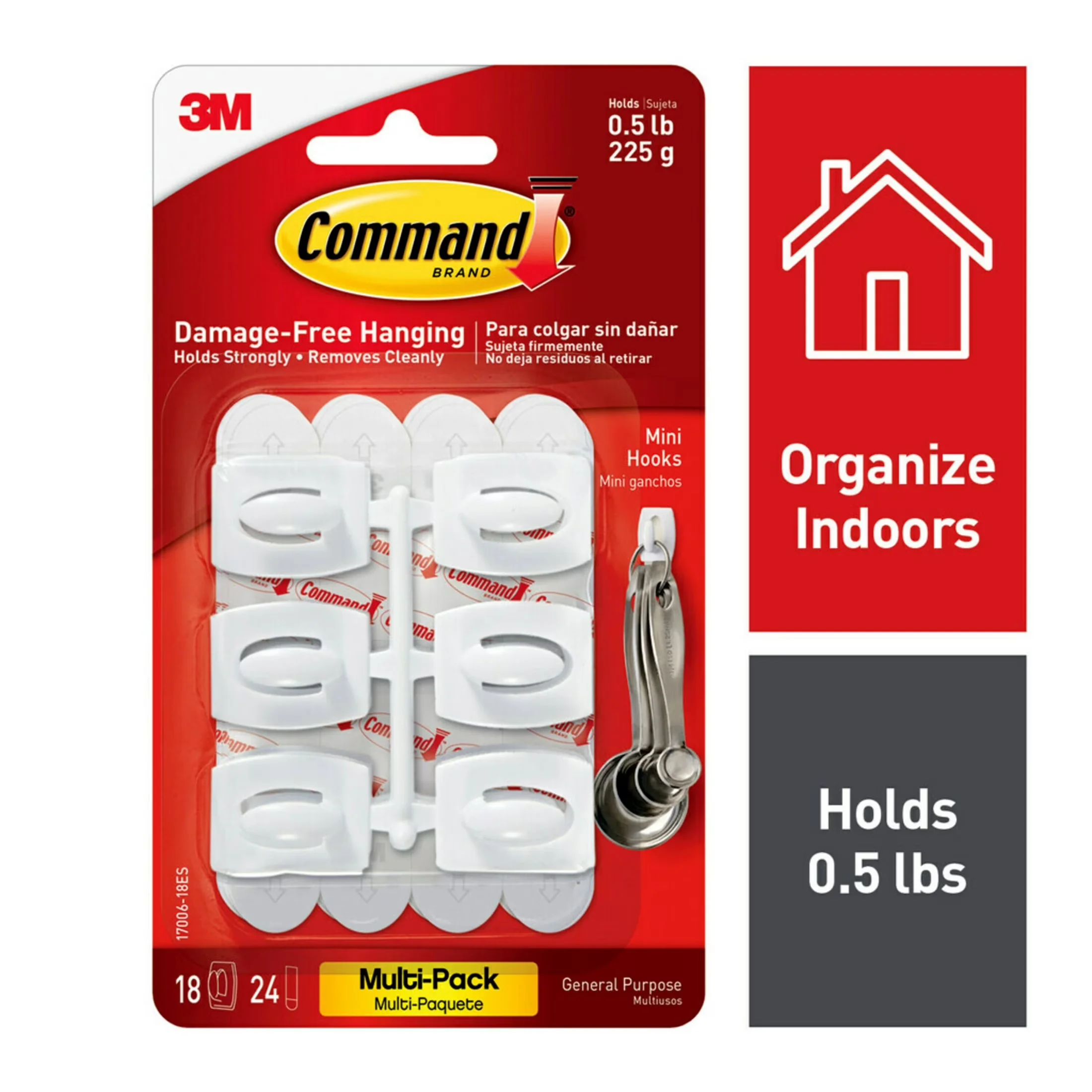 Damage-Free Hanging Essential with Wall-Mountable, Easy Installation, Mini Wall Hooks - White Plastic Model B2085F