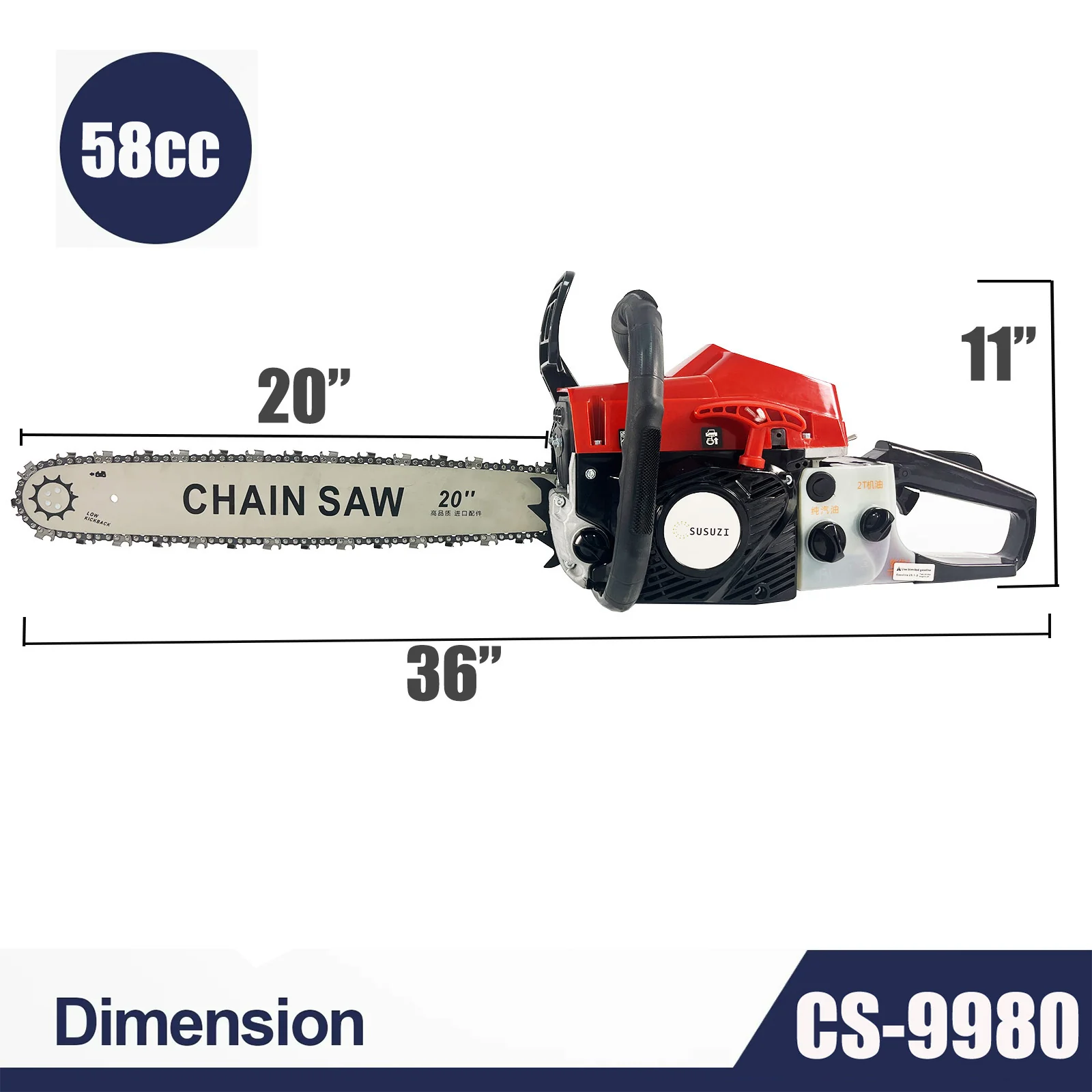 Modern Chainsaw with Automatic Chain Oiler, Chain Brake, 20-inch Gas - Red Model B95207
