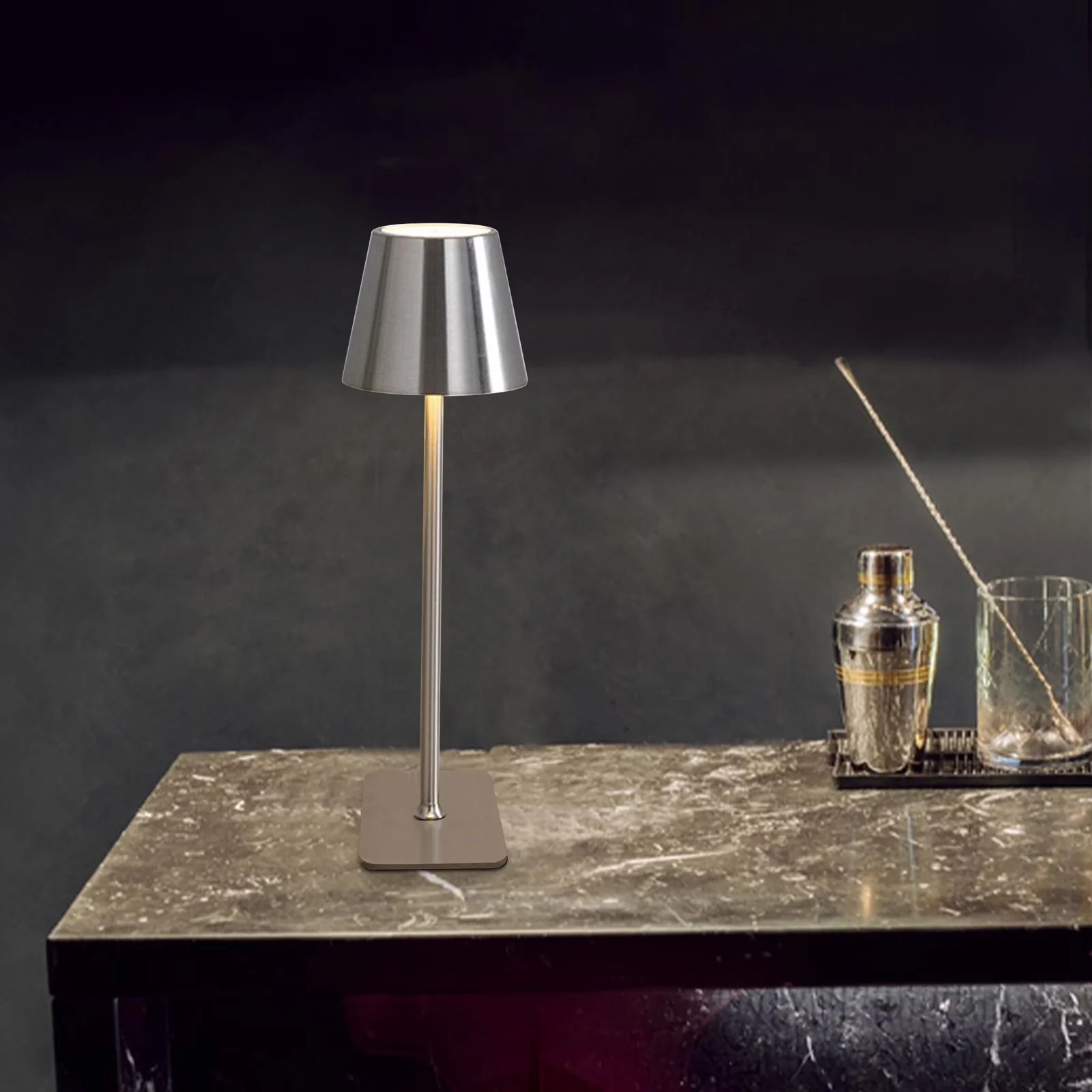 Versatile Desk Lamp with LED, Battery - Silver Metal for Office, Bedroom Model A868C4
