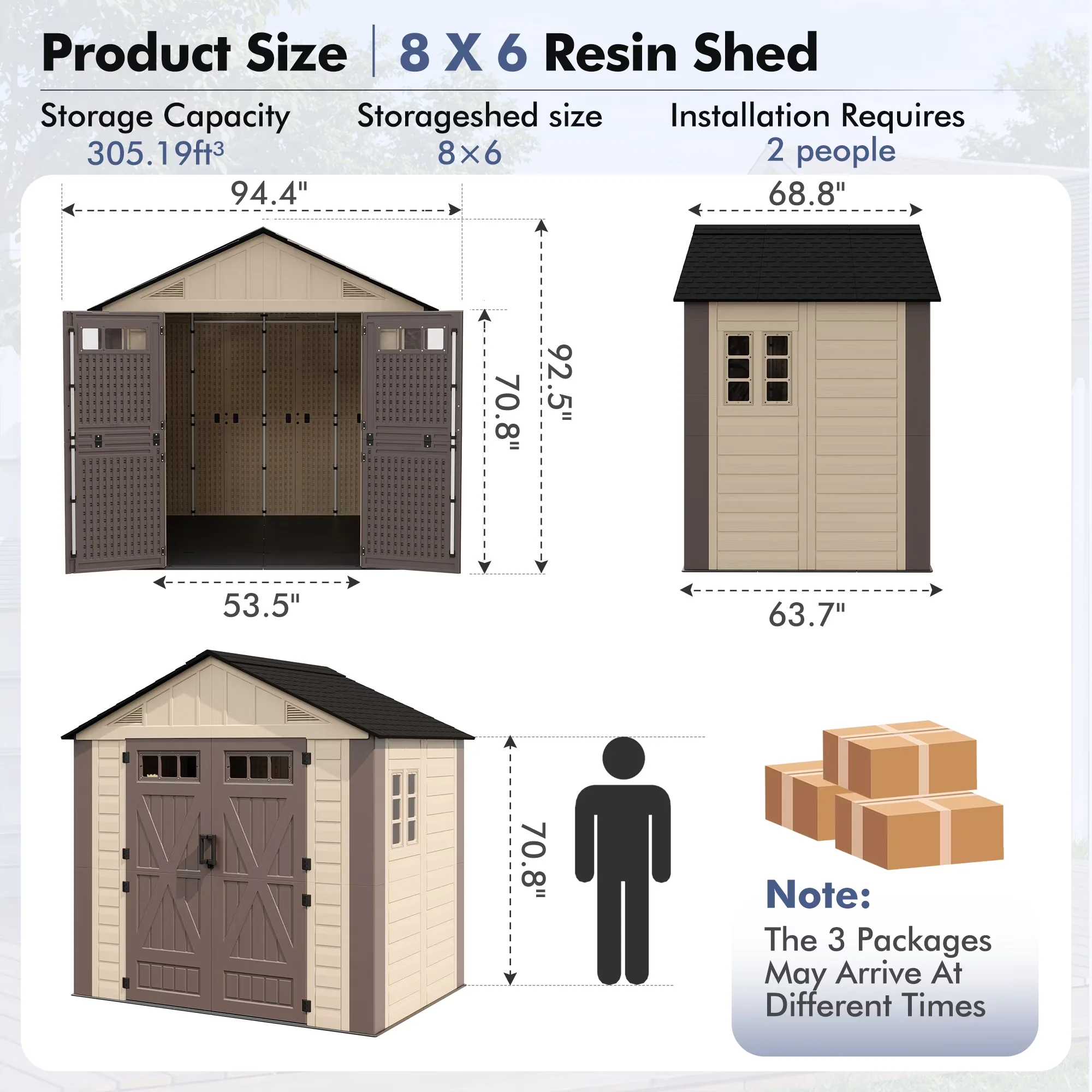 Reliable Shed with Floor, Window, 8x6 FT Outdoor Storage - Resin Beige-Brown for Garden Model B5563A