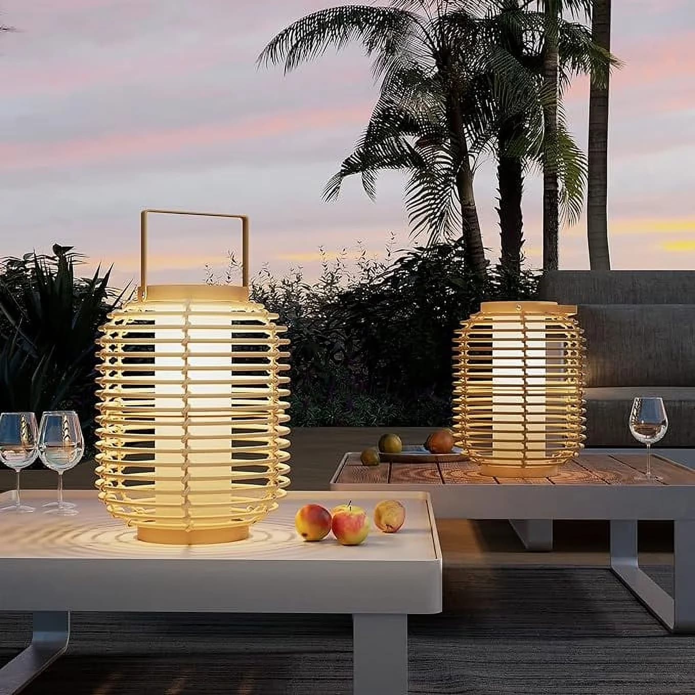 Quality Lamp Set with LED, Solar, MATERIAL: Steel & Wicker - Brown Steel & Wicker for Patio Model E927A6