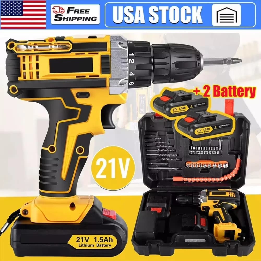 Essential Drills Driver with Battery, 21V, 2 Battery - Yellow for Home, Garden Model 05DFC7