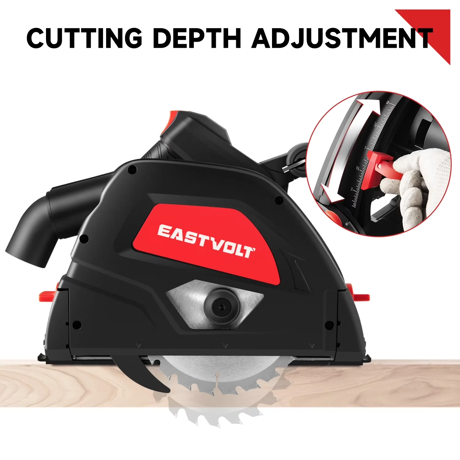 Quality Power Saw with Adjustable, 0-45°Bevel Adjustment, 9-Amp 6-1/2" Plunge Circular Track - Red Model 694970