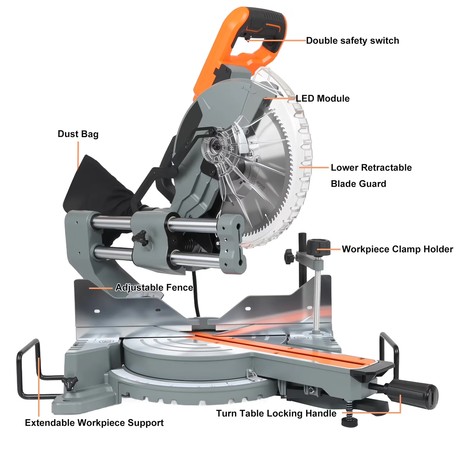 Modern Power Saw with LED, Adjustable, Corded 15 Amp Miter - 10 - Contemporary Style Model 5AF35F
