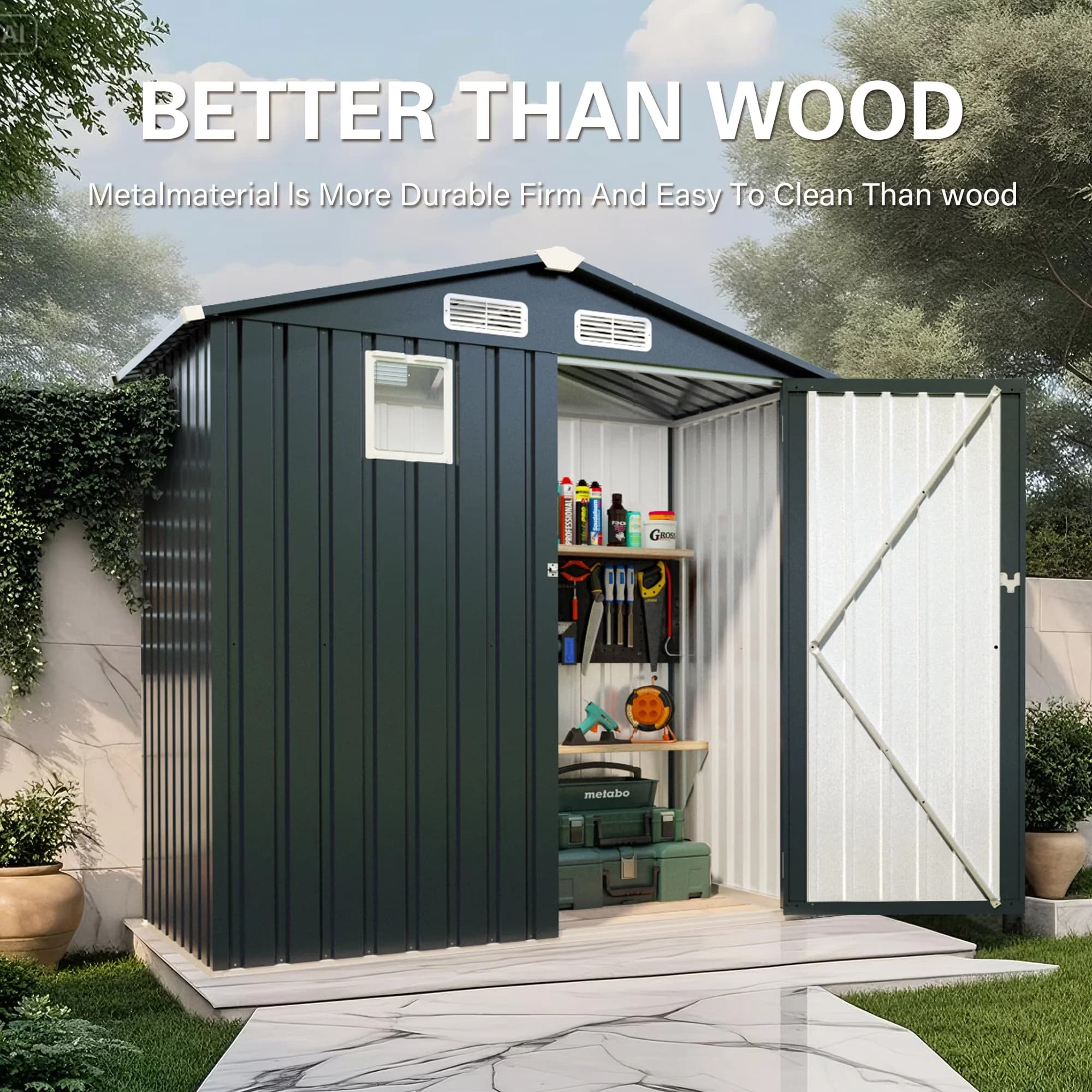 Innovative Shed with Waterproof, Rust Resistant, Lockable Door - Metal Gray Model F57B6F