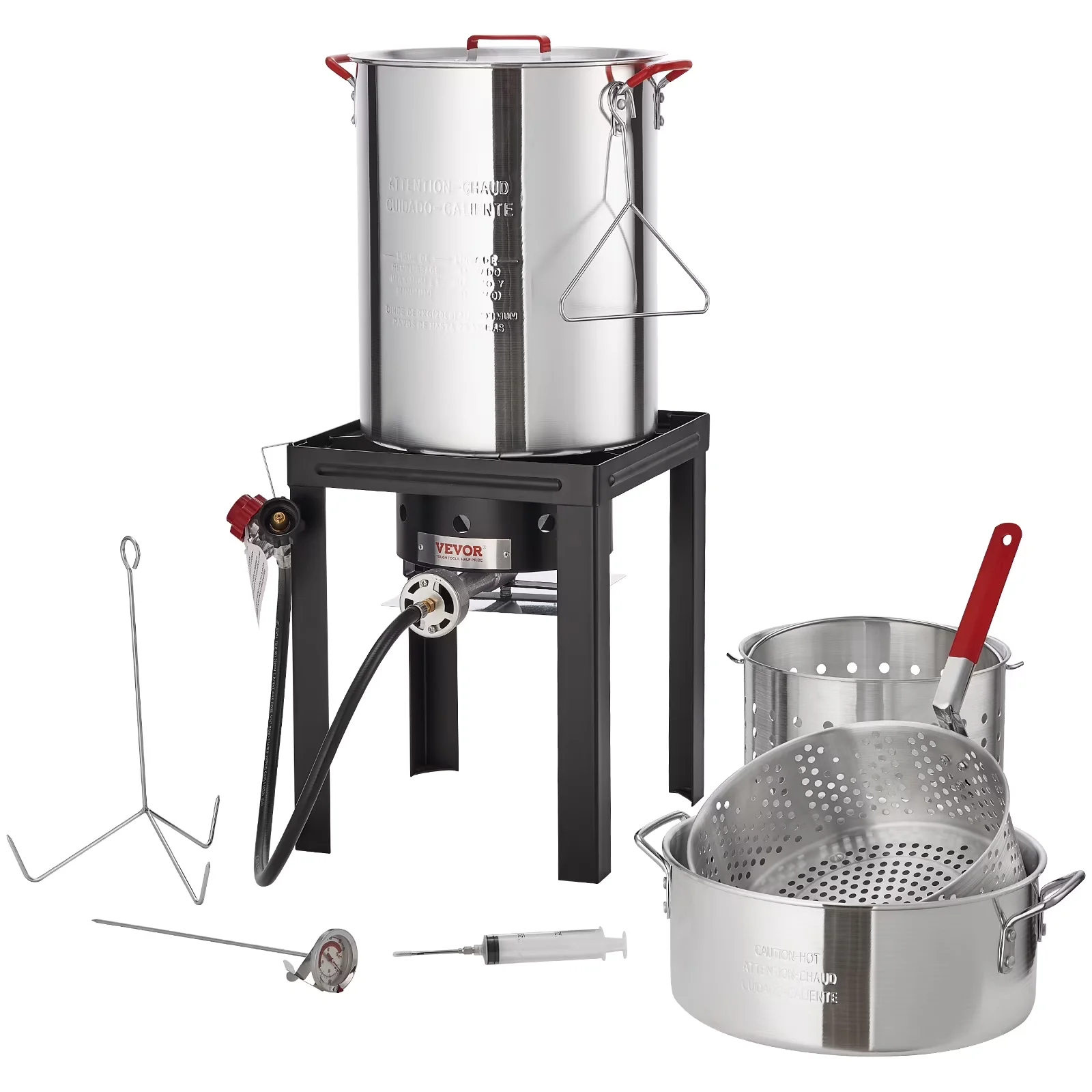 Quality Outdoor Fryer with 54000 BTU, Marinade Injector, Turkey Rack & Regulator - Silver Spcc + 1060 Aluminum Model 39D36A