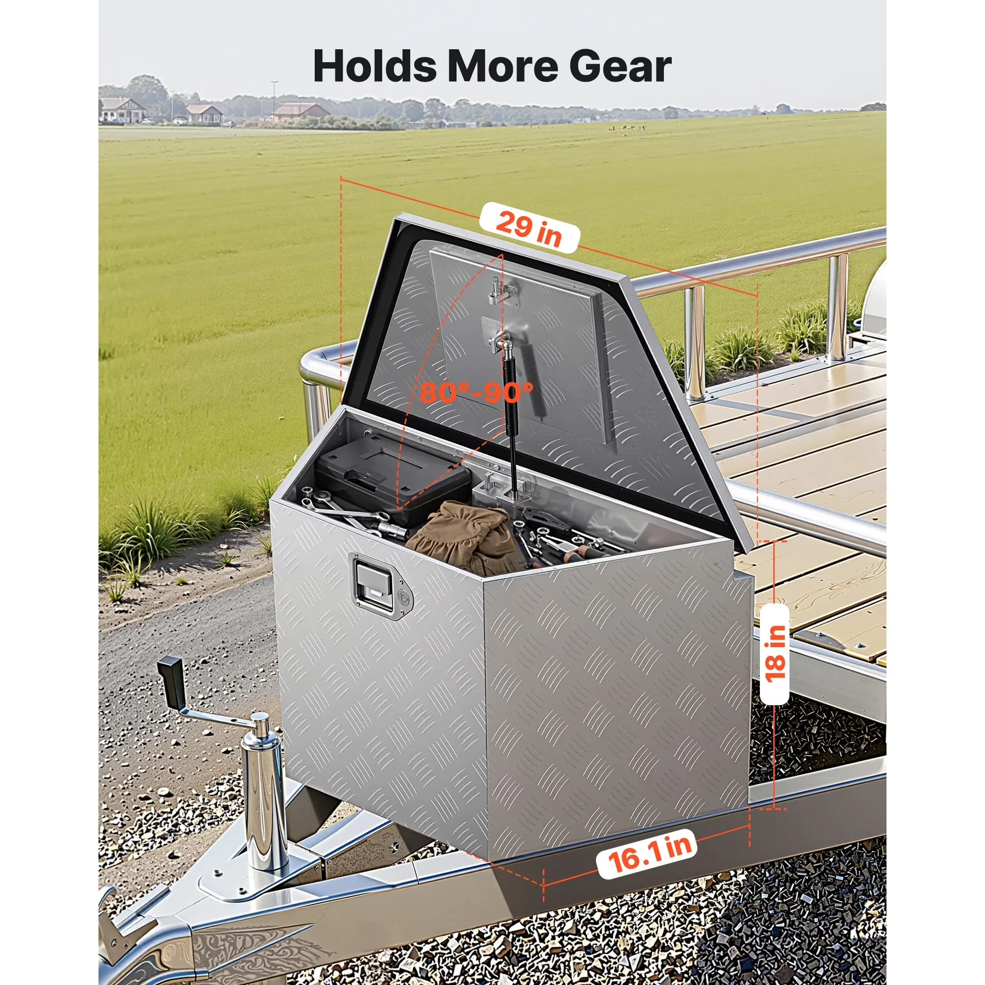 Sleek Toolstorage with Portable, Storage, Aluminum Trailer Tongue Tool Box - Aluminum Silver for Rv Model B1DC06