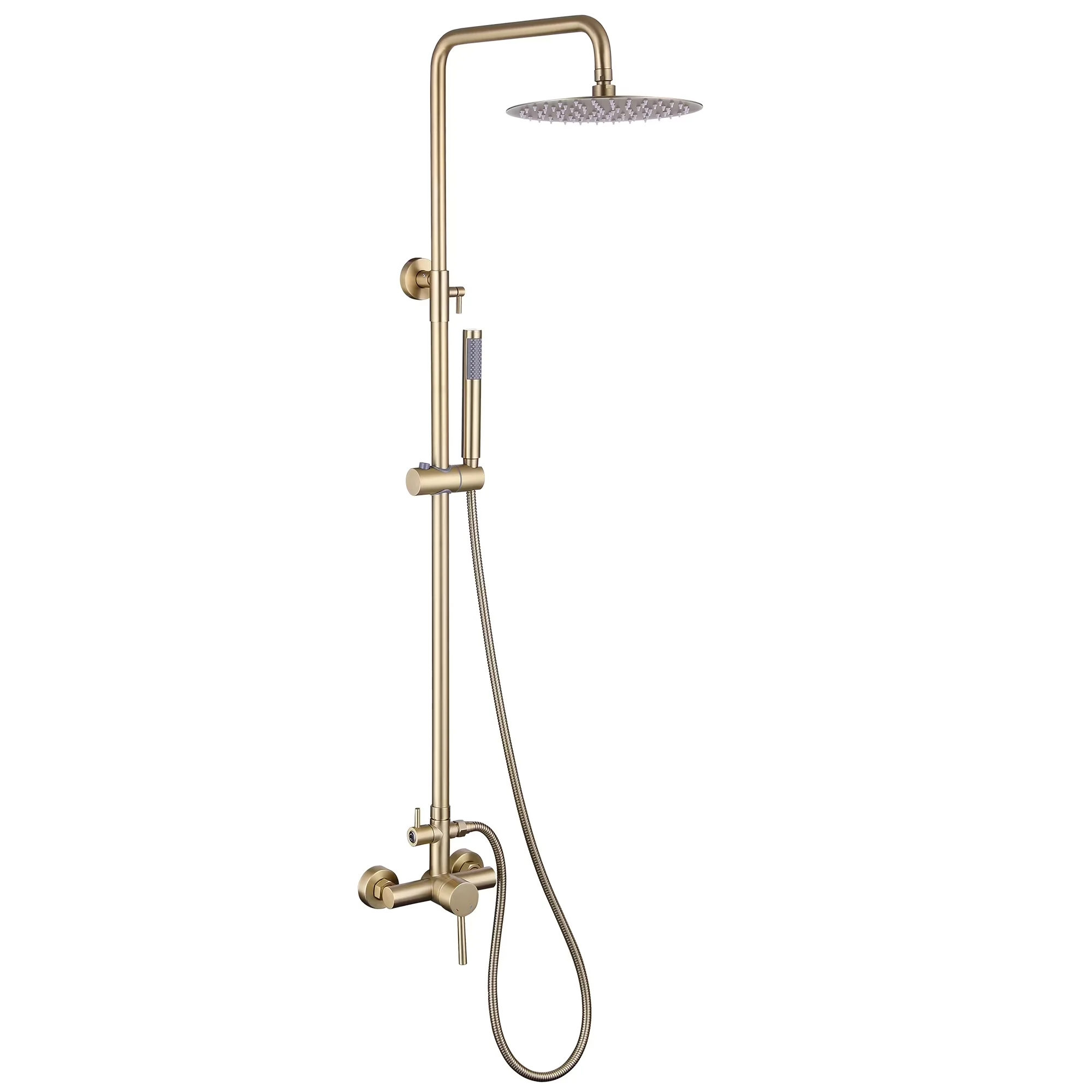 Efficient Shower Head with Adjustable, Wall Mounted Faucet Set, Rough-in Valve - Solid Brass Brushed Gold Model BF41AF