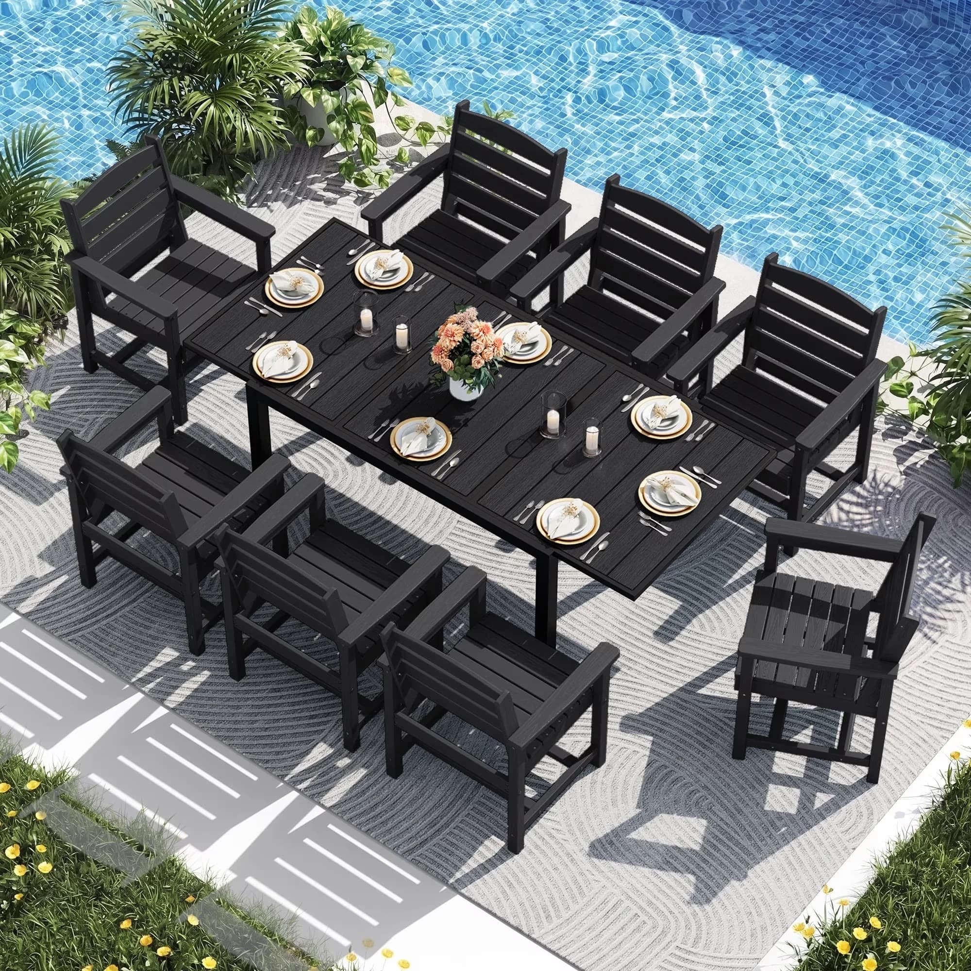 Sleek Patio Dining Set with Weatherproof, Weather Resistant - Hdpe Black Model 9B9422