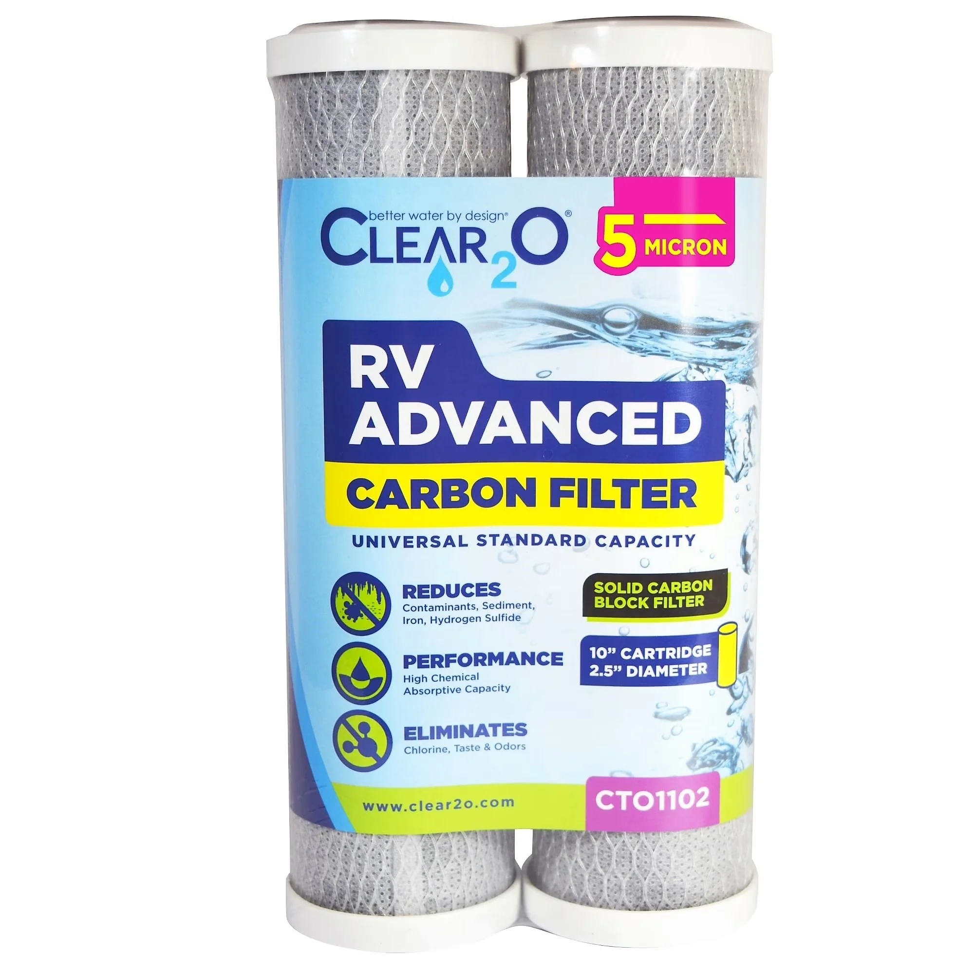 Water Filtration Premium with 2 Pack, Chlorine, 10" x 2.5" - Carbon 10" x 2.5" Model C42B07