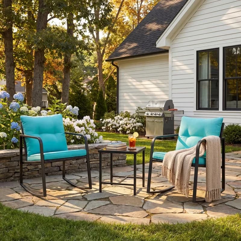 Modern Patio Dining Set with Rust Resistant, Blue, Coffee Table - Pieces Model 031B25