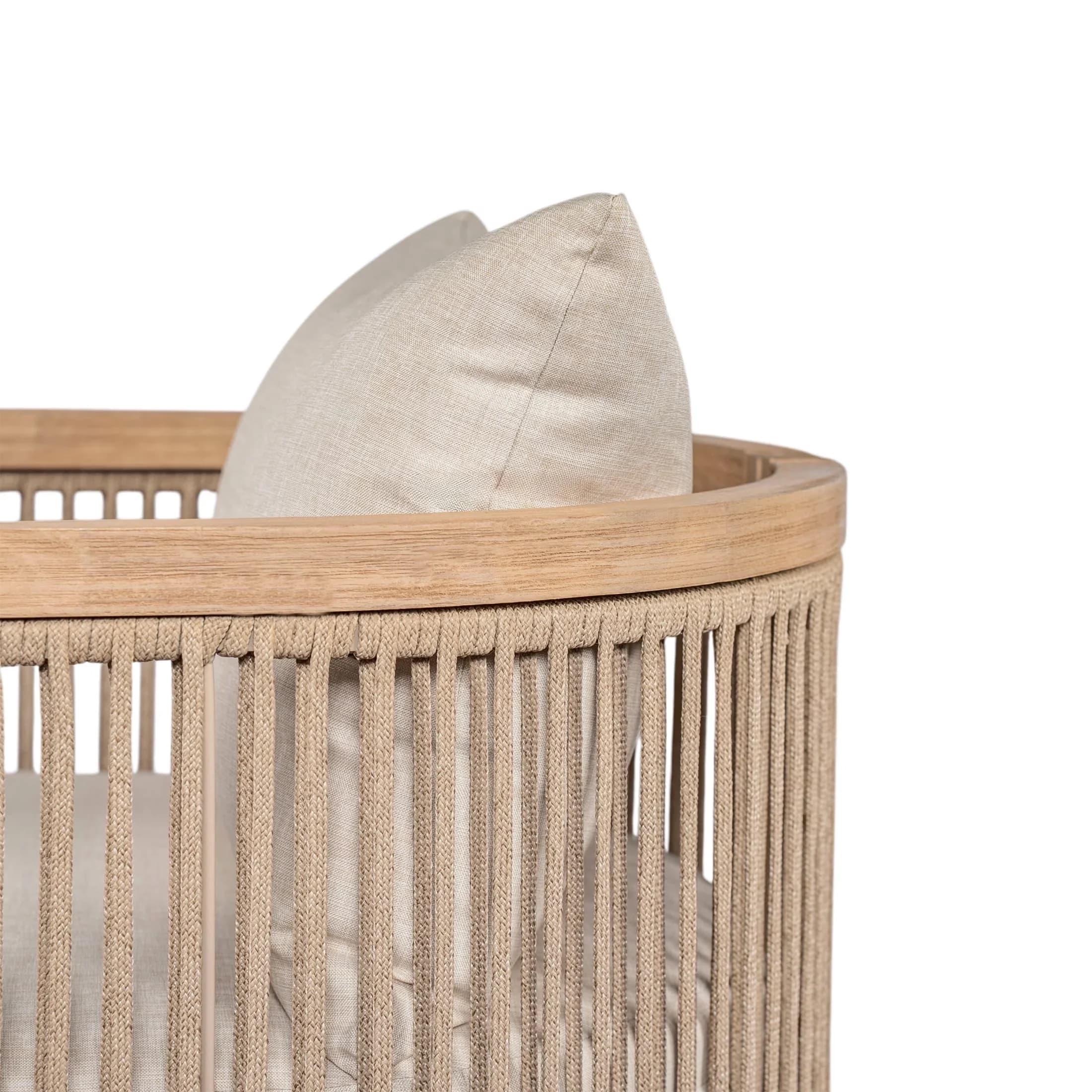 Compact Patio Chair with Modern, Bohemian, Mid-Century - Acacia Wood+Rope+Water Repellent Fabric Brown Model EB6C5D