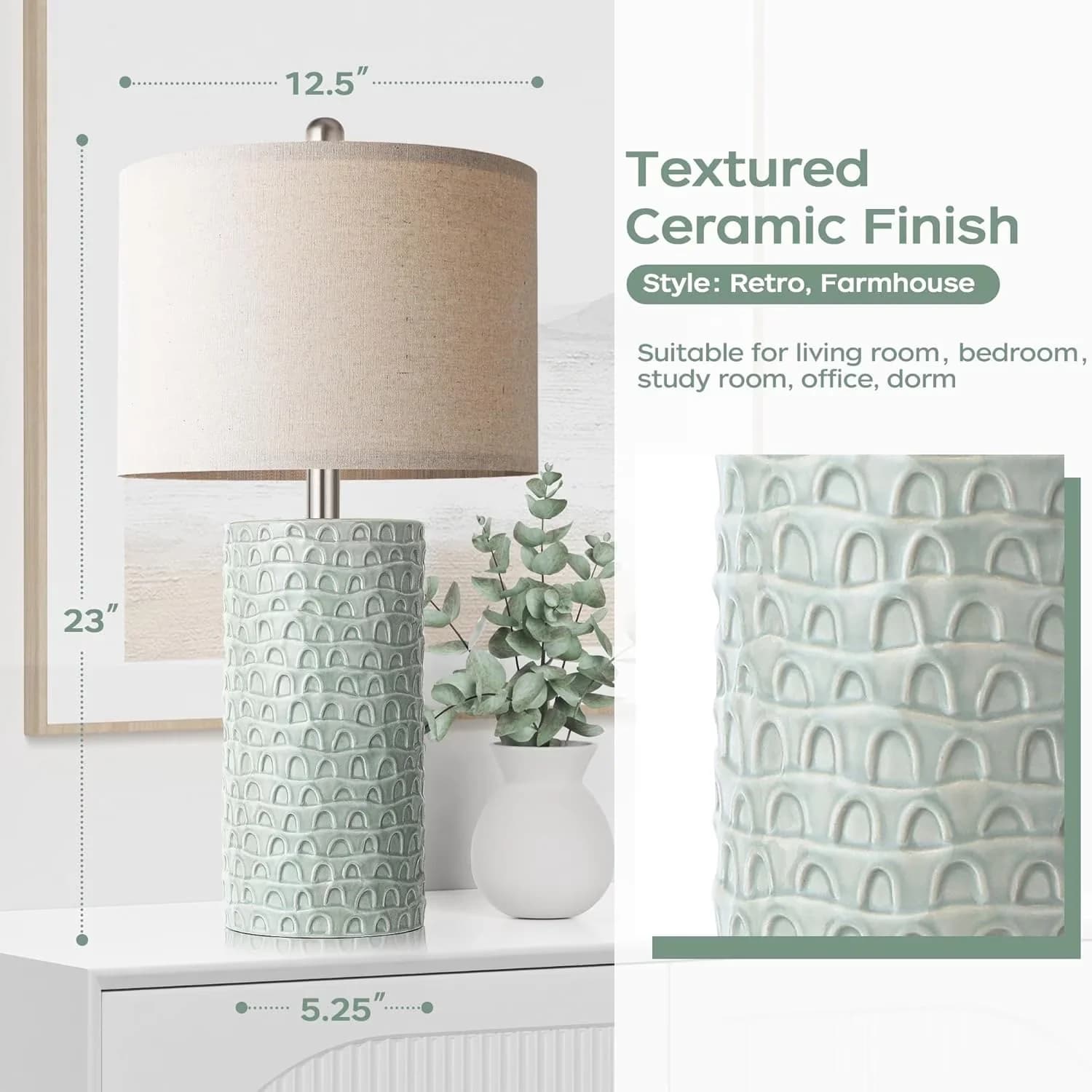 Lamp Set Classic with Table Lamps, 23" Modern Ceramic Table of 2 for Living Room, Bedroom - Model 298A4F
