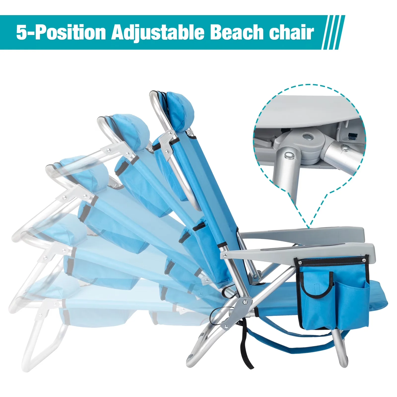 Beach Chair Sleek with Folding, It is very simple to open and fold away - Aluminum & 600D Polyester Fabric Blue Model B2EFB5