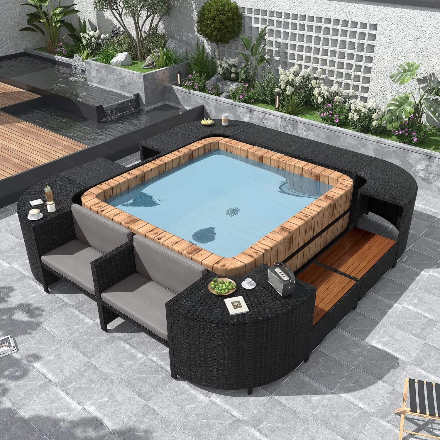 Compact Patio Chair with Waterproof, Contemporary - # 2: Grey Rattan+Waterproof Fabric+Metal Model D3CFF2