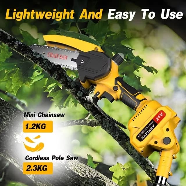 Pole Saw Premium with Battery, Chain Brake, 8-Inch Electric - Yellow 2 x 3 Model D9E689
