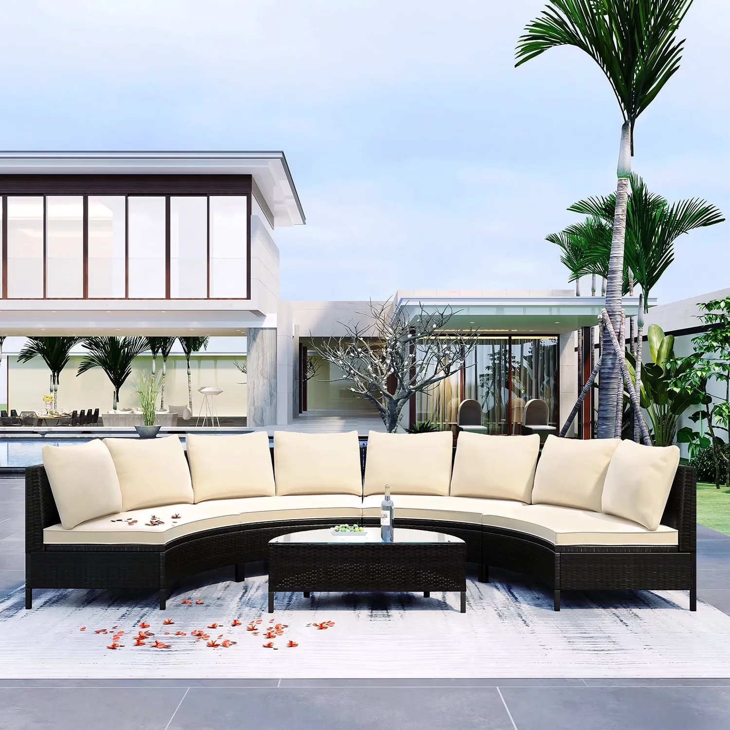 Essential Outdoor Sofas Sectional with Modern, Weather-Resistant - Rattan,High Density Foam Beige Model 43CC61