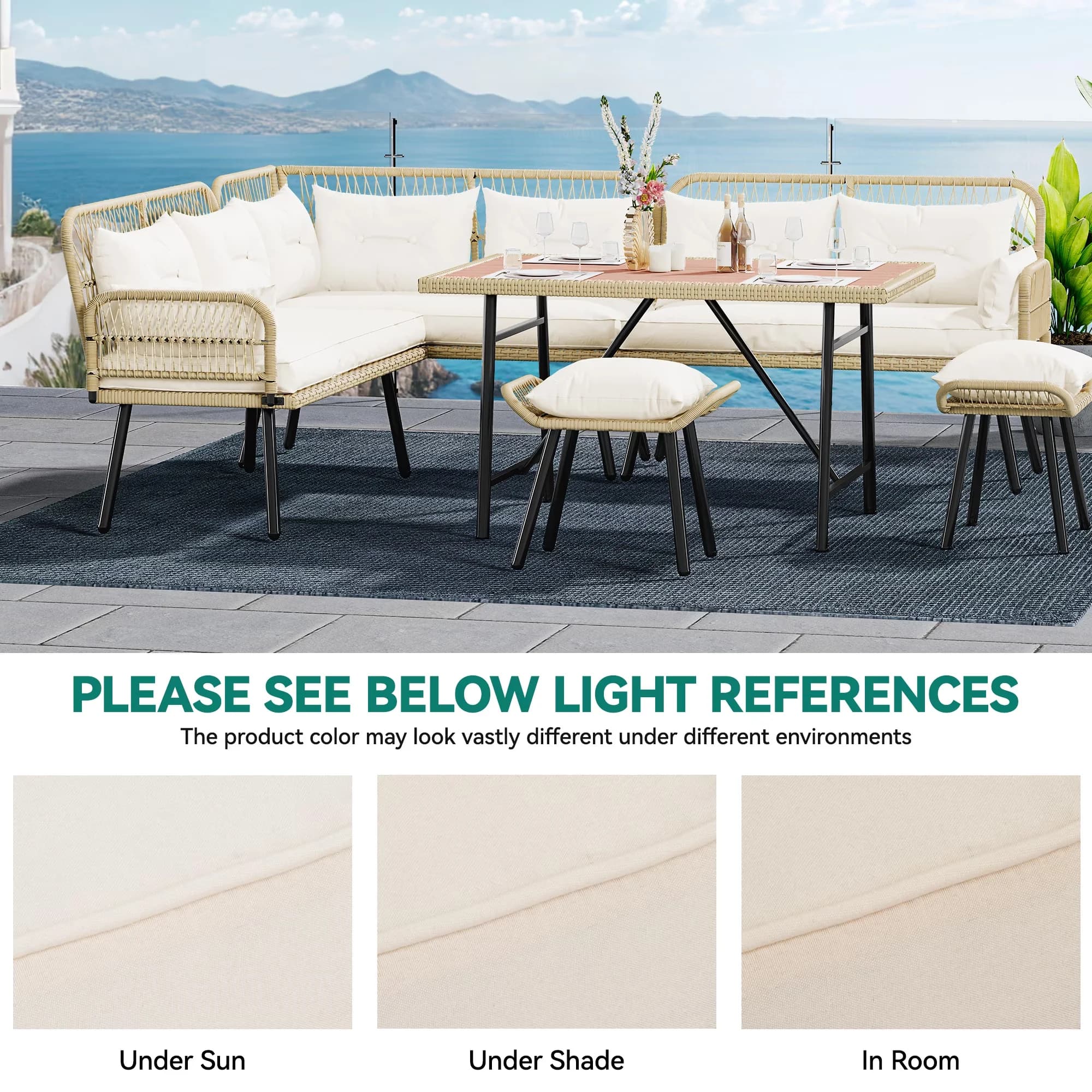 Stylish Outdoor Sofas Sectional with Modern, Sofa, Light Brown Beige - Rattan Beige Model C7FB8F