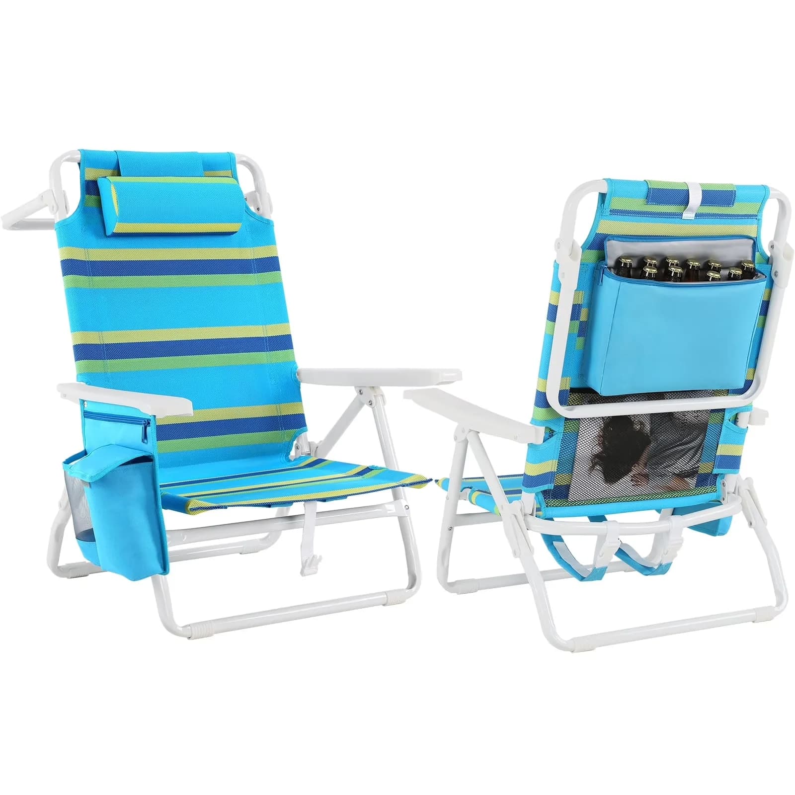 Modern Beach Chair with Folding, Adjustable - Teslin, Metal Green for Outdoor Model E940F4