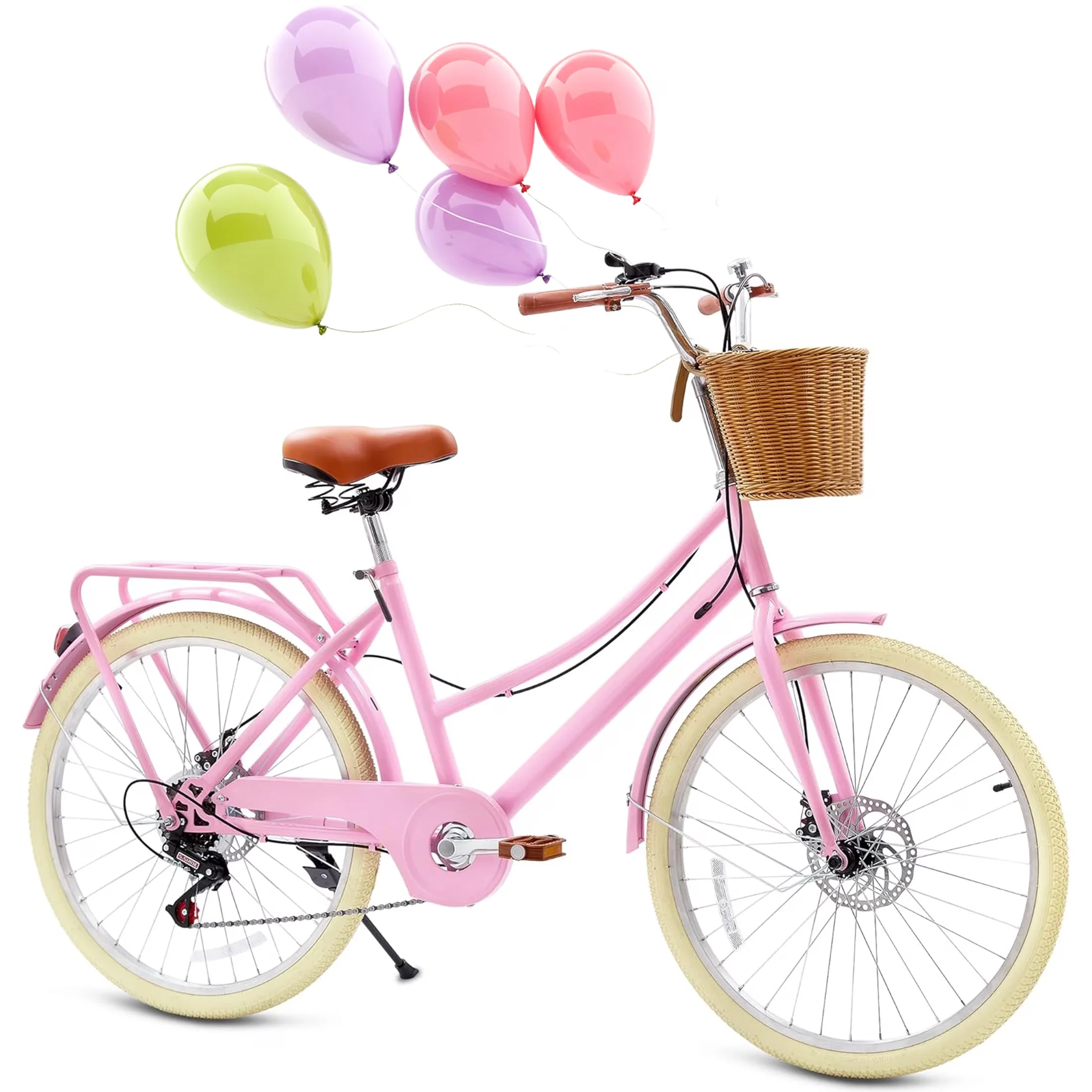 Stylish Cruiser Bike with Adjustable Seat Height, Kids, 24 Inch Girls - Pink Model 626E93