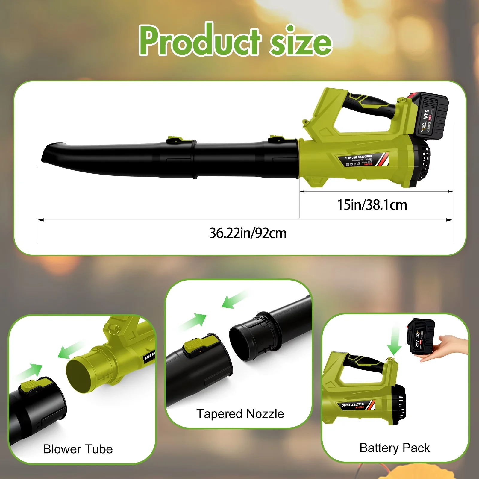 Efficient Leaf Blower with Battery, 6 Speed Mode, / Electric Cordless for Patio - Model 106923