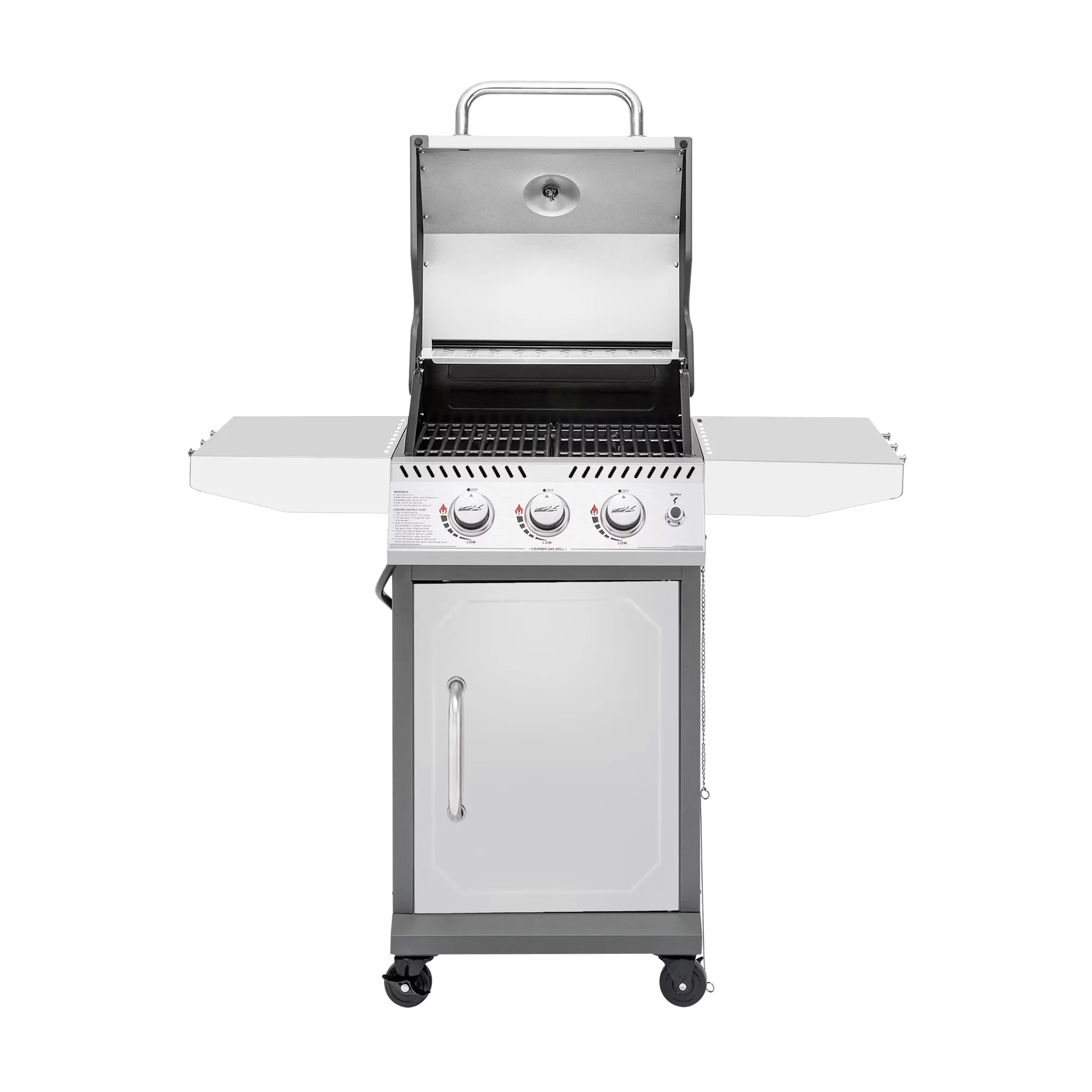 Essential Gas Grill with Warming Rack, 3-Burner Propane - Silver Stainless Steel Model 8105E1