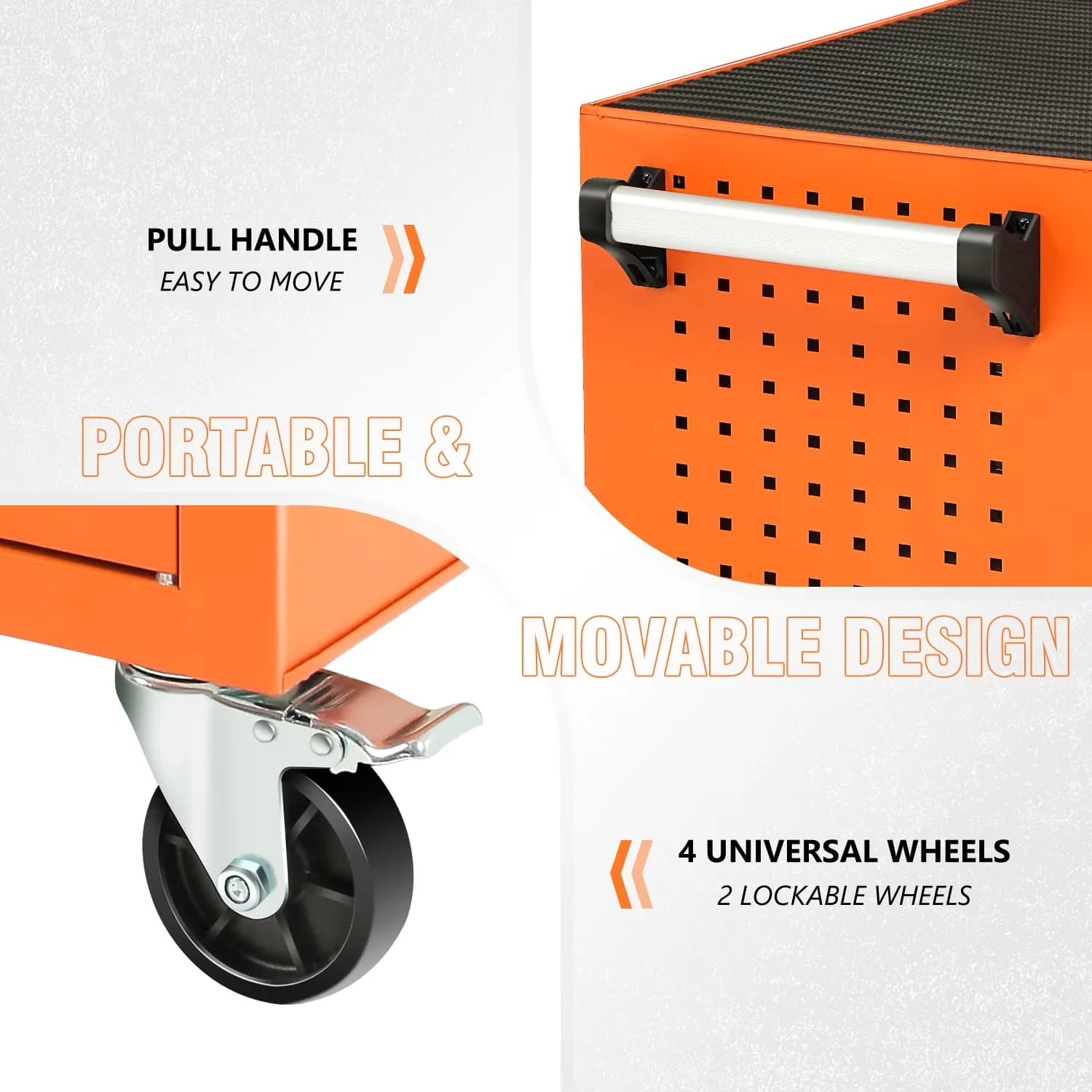 Quality Toolstorage with Swivel Casters, Lockable - Stainless Steel Orange Model 59D707