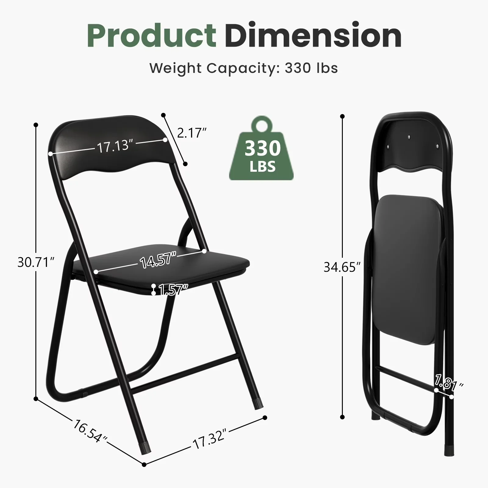 Classic Patio Chair with Padded, Easy to Use and Store, Heavy Duty - Black Model 972270