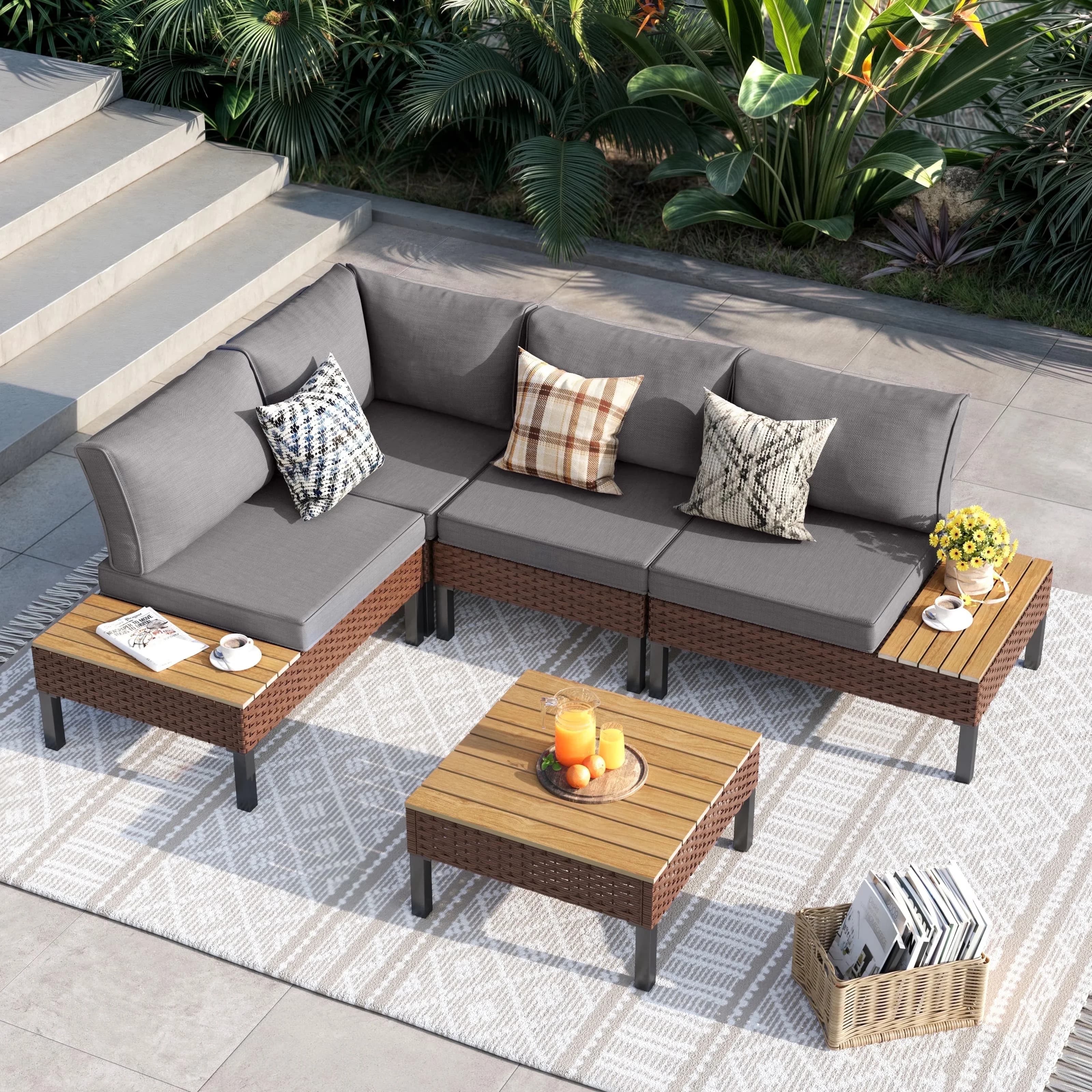 Compact Patio Conversation Set with Storage, L Shaped Sectional Sofa, Coffee Table - Gray Metal for Garden Model 264A8B