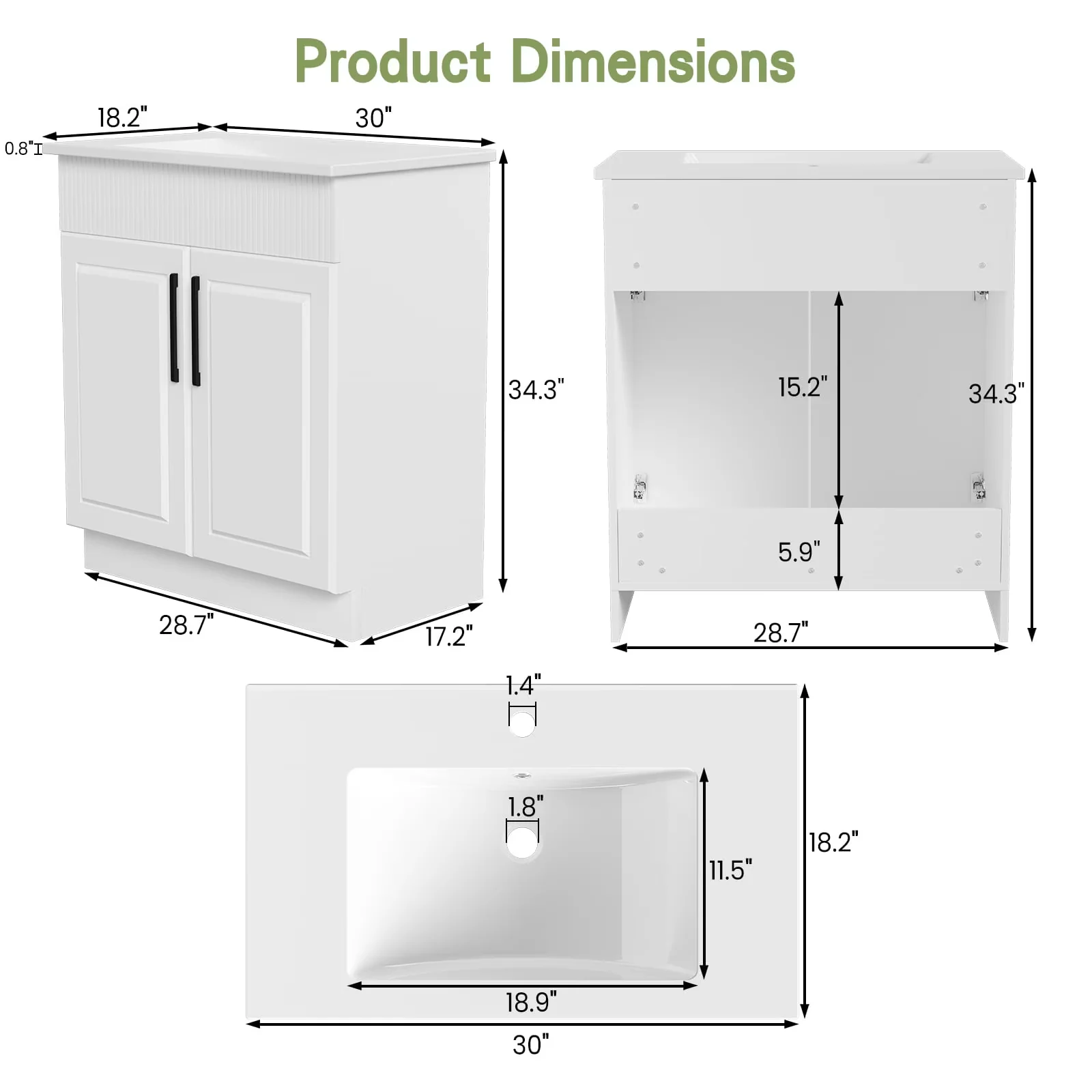 Bathroom Renovation Sleek with 2 Soft-Closing Doors, Freestanding Modern Cabinet, 30" Vanity - Model B752D8
