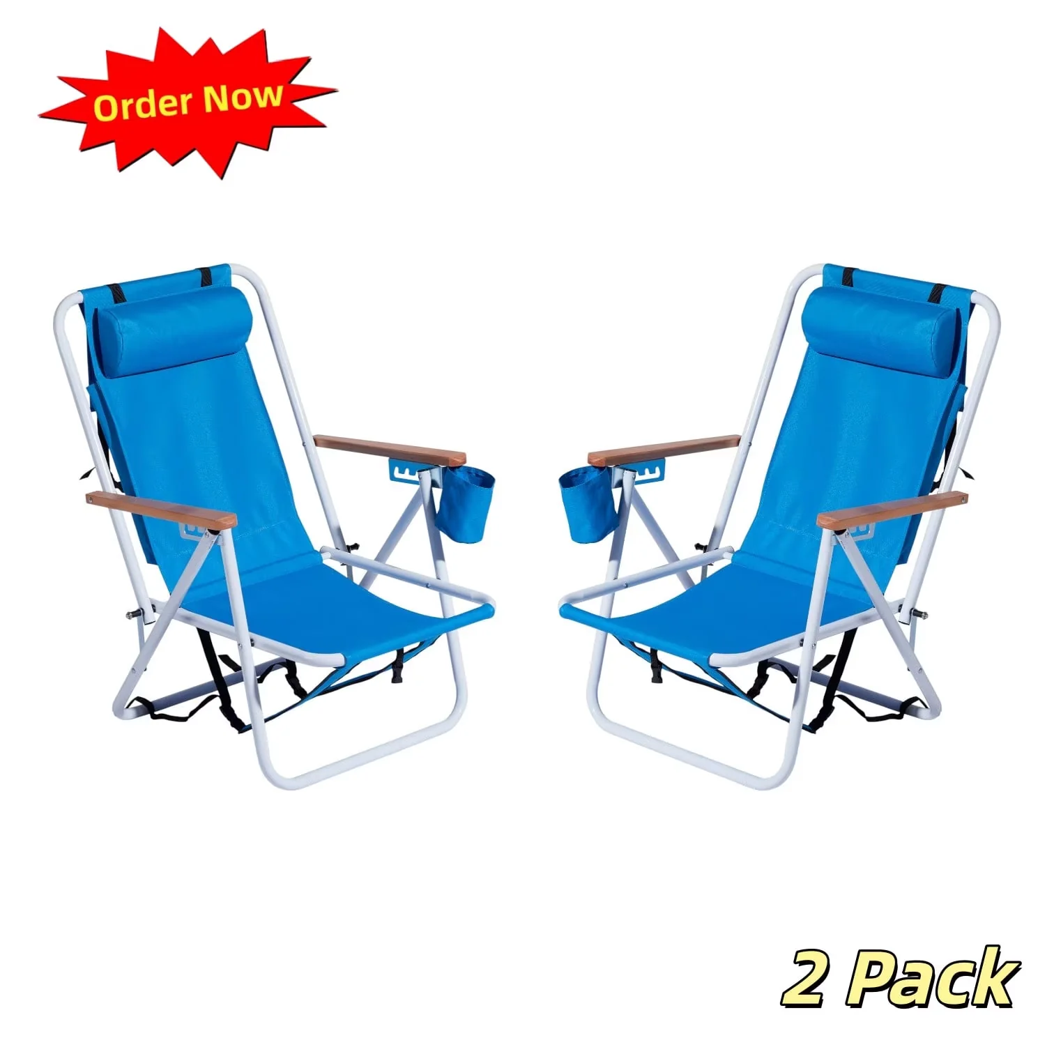 Beach Chair Quality with Foldable, Folding Chairs Set of 2 - Steel, Oxford Fabric Blue for Patio Model 616AC6