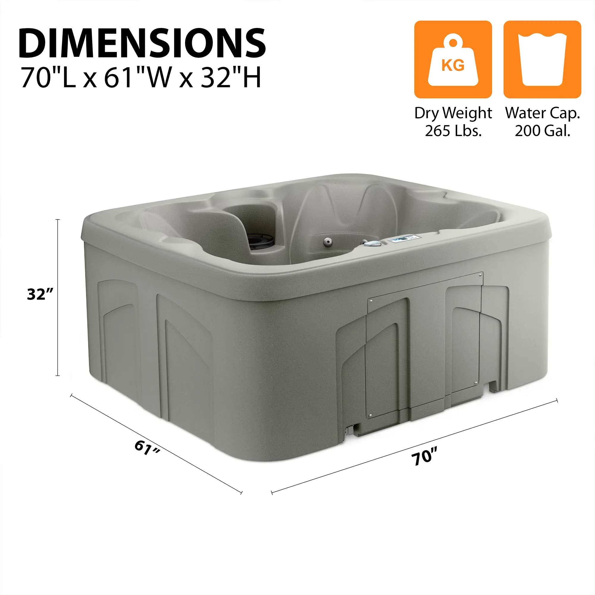 Hot Tub Versatile with Insulated, Immersive underwater LED light system, Thermal Cover - Gray Model E1A771