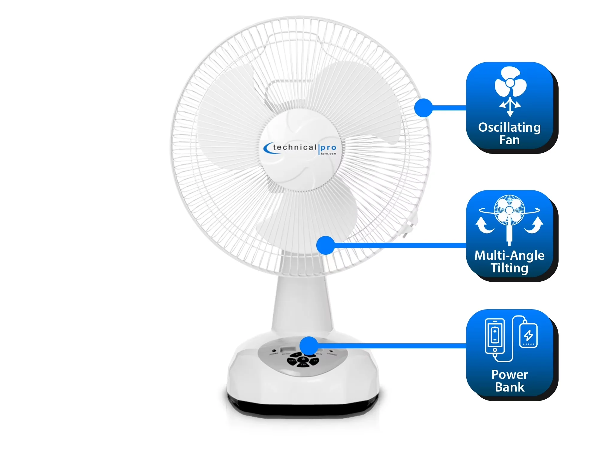 Classic Fans In Cooling with Battery, LED - Resistant Base White/ Grey Model FDDBED