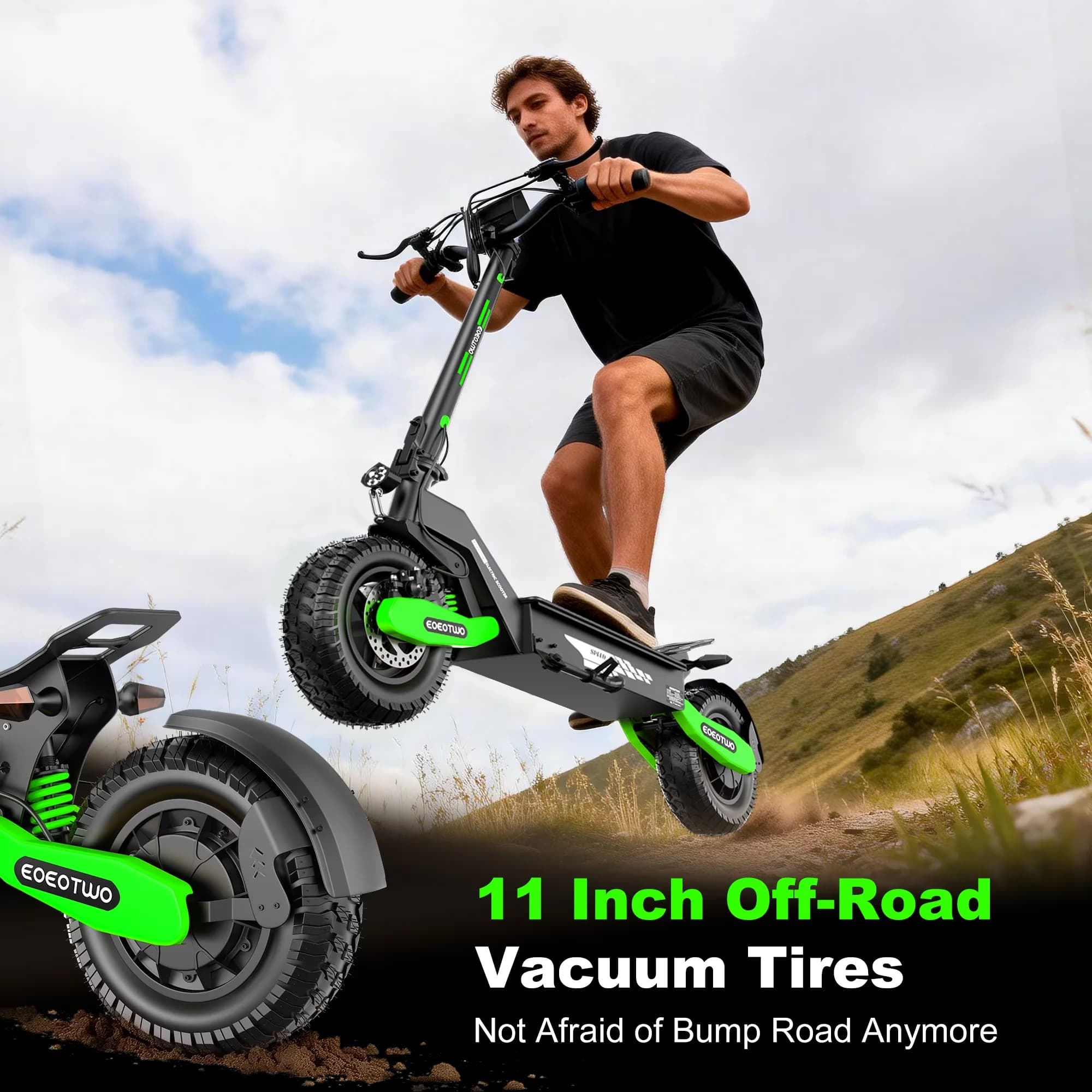 Scooter Essential with 1200W, Headlights - Aluminum Alloy + Iron Green Model 39D2E7