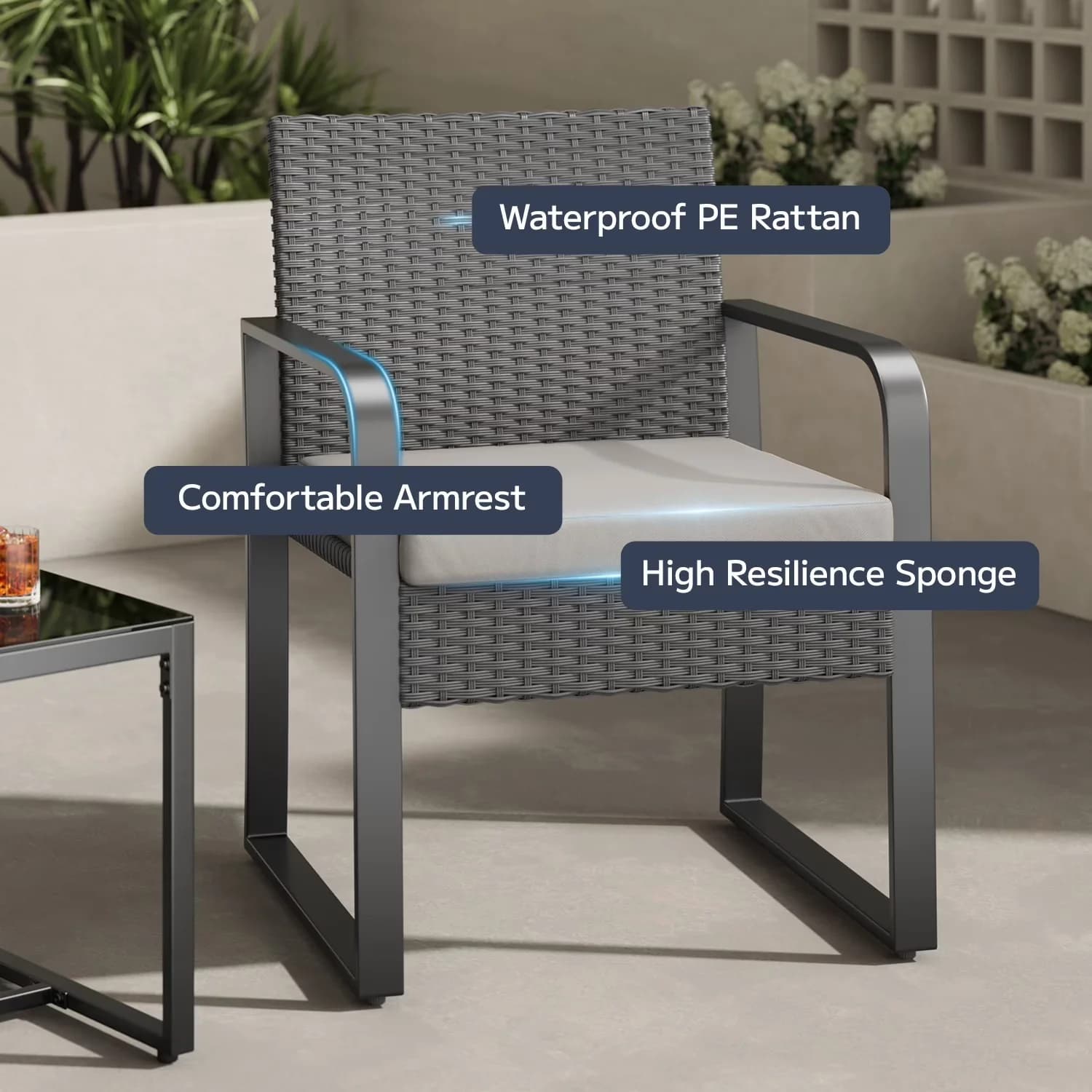 Professional Patio Dining Set with Weatherproof, Glass Table - Metal, Steel Frame, Glass Gray Model 96AAE6