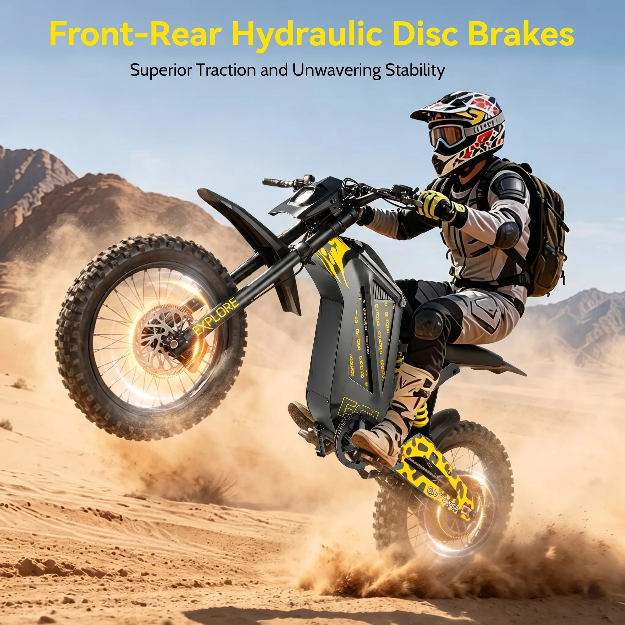 Reliable Electric Bike with Battery, 3000W, 48V - Yellow EX1 - Compact and Portable Model BE7521