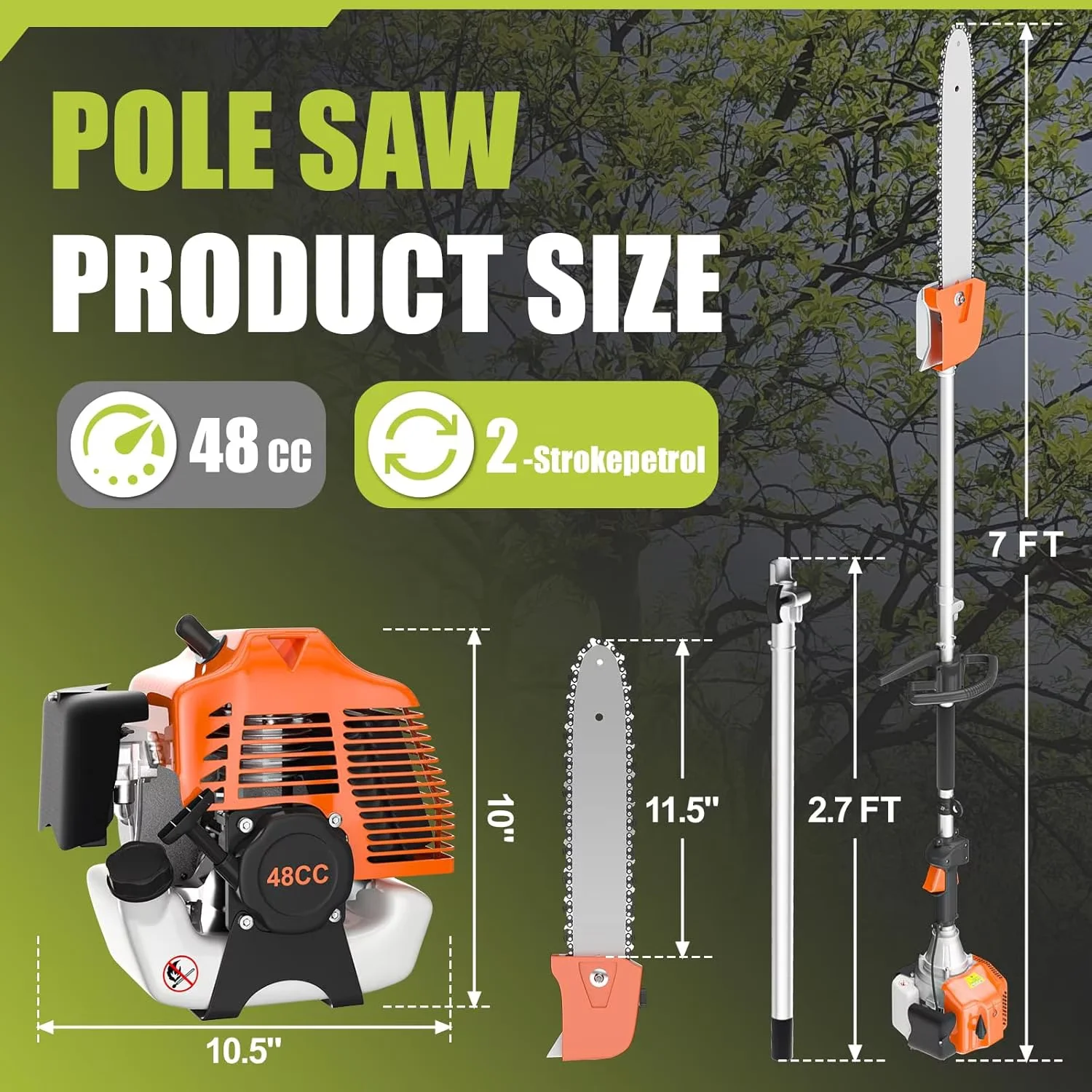Professional Pole Saw with Anti-Vibration - Orange 16-FT - Residential Grade Model FC665A