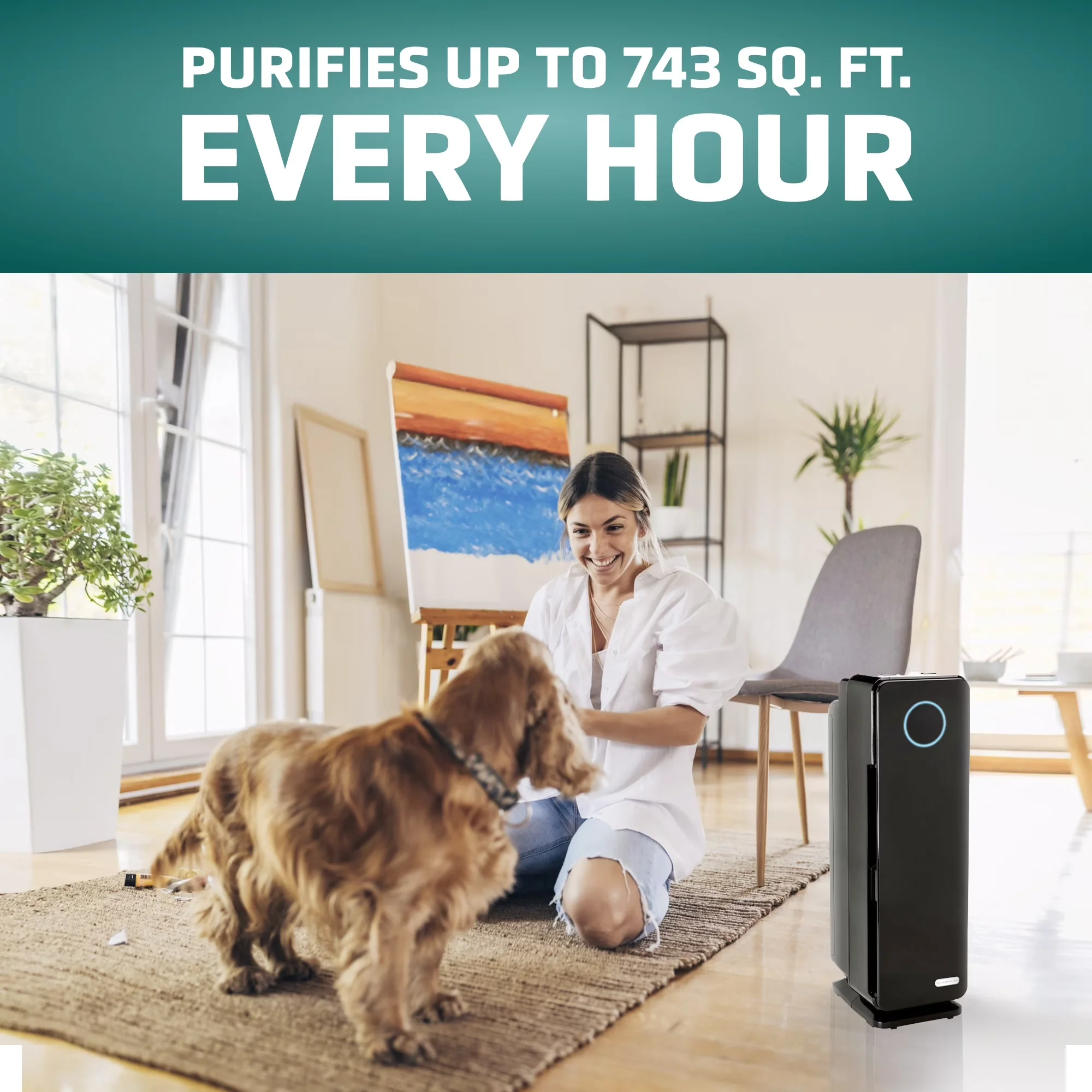 Reliable Air Purifier with Filter Change Indicator, UV-C, 743 Sq. ft. HEPA Pet Pure Filter - Black Model C11BCA