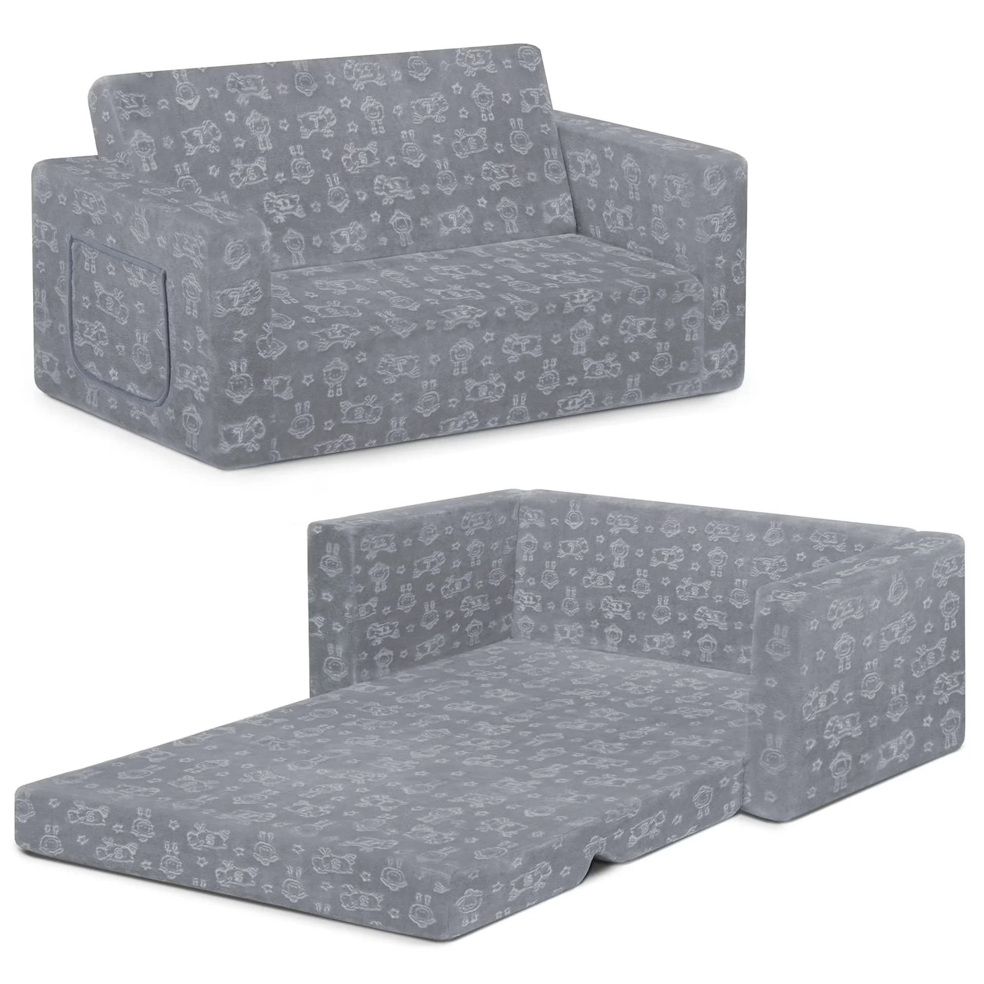 Mattresses Accessory Quality with Storage, Comfy 2-in-1 Flip Open Couch/Sleeper - Gray Upholstered Model 80BC4F